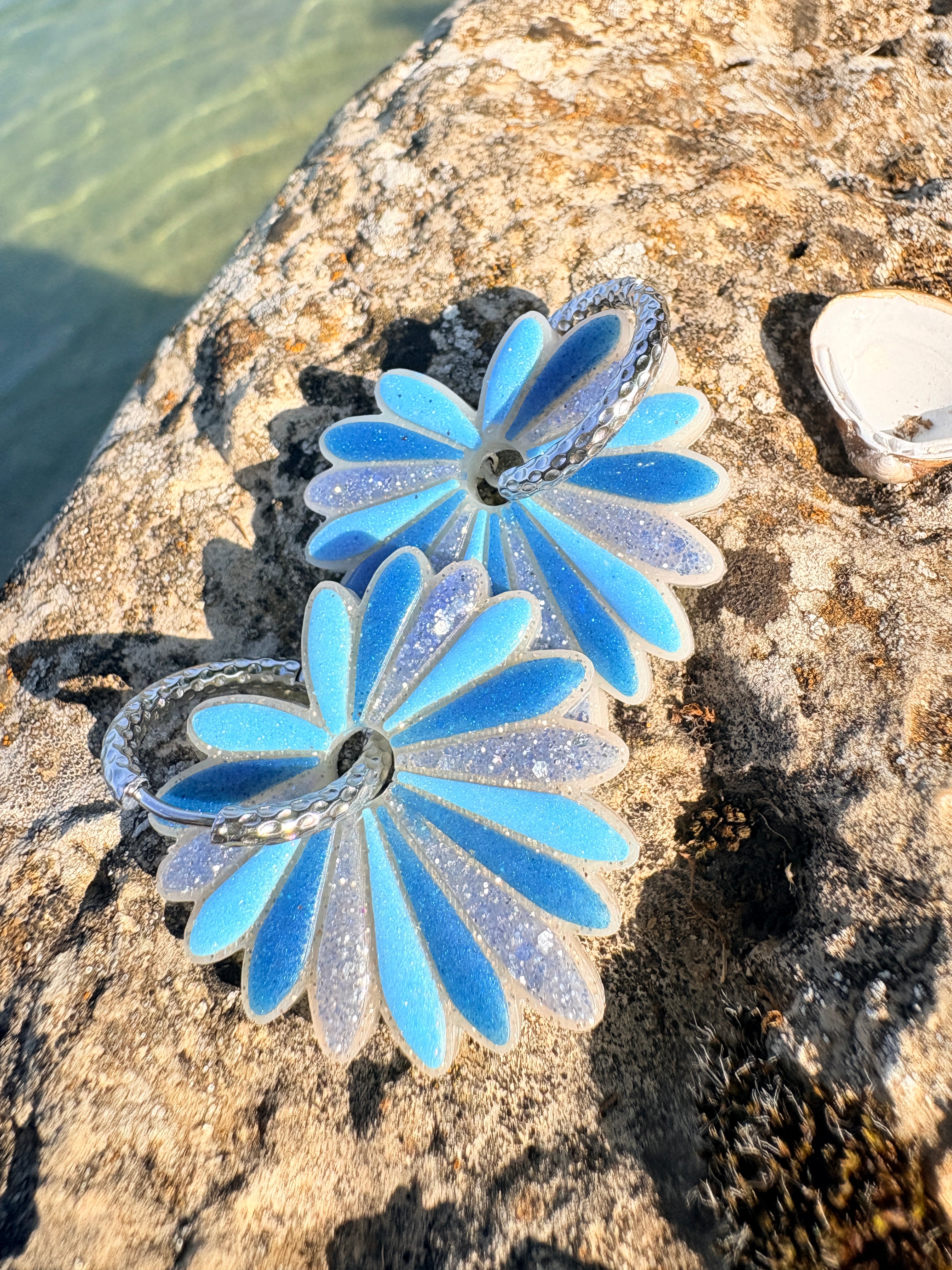 Pampilles Palmiers Bleues multicolores - irisées, pastel et paillettes