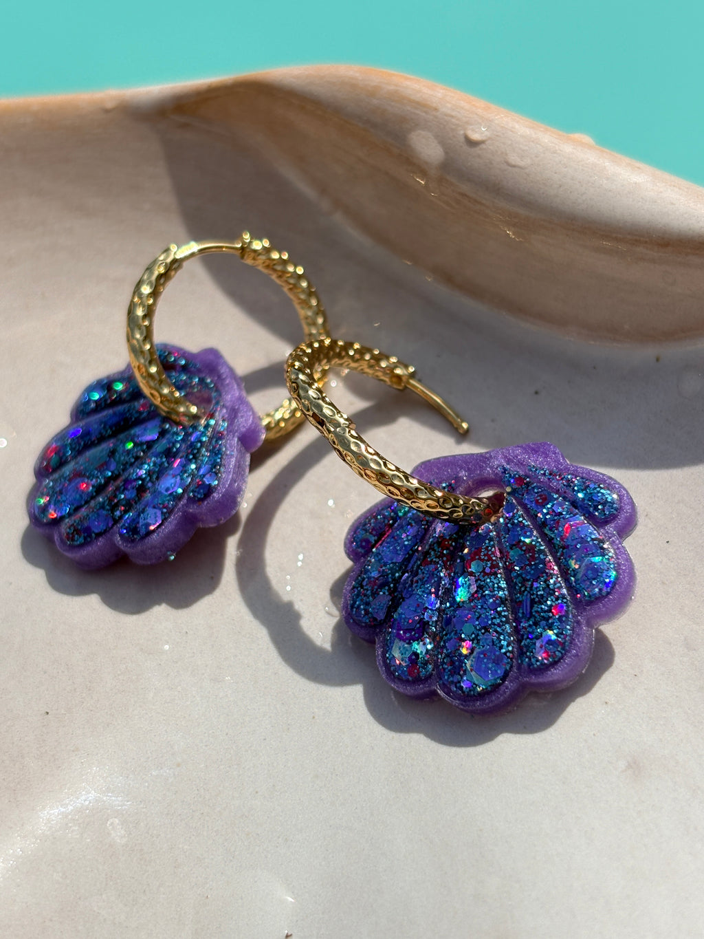 Coquillages Violet & Paillettes Sirène (bleu, violet, rose) (sans créole)