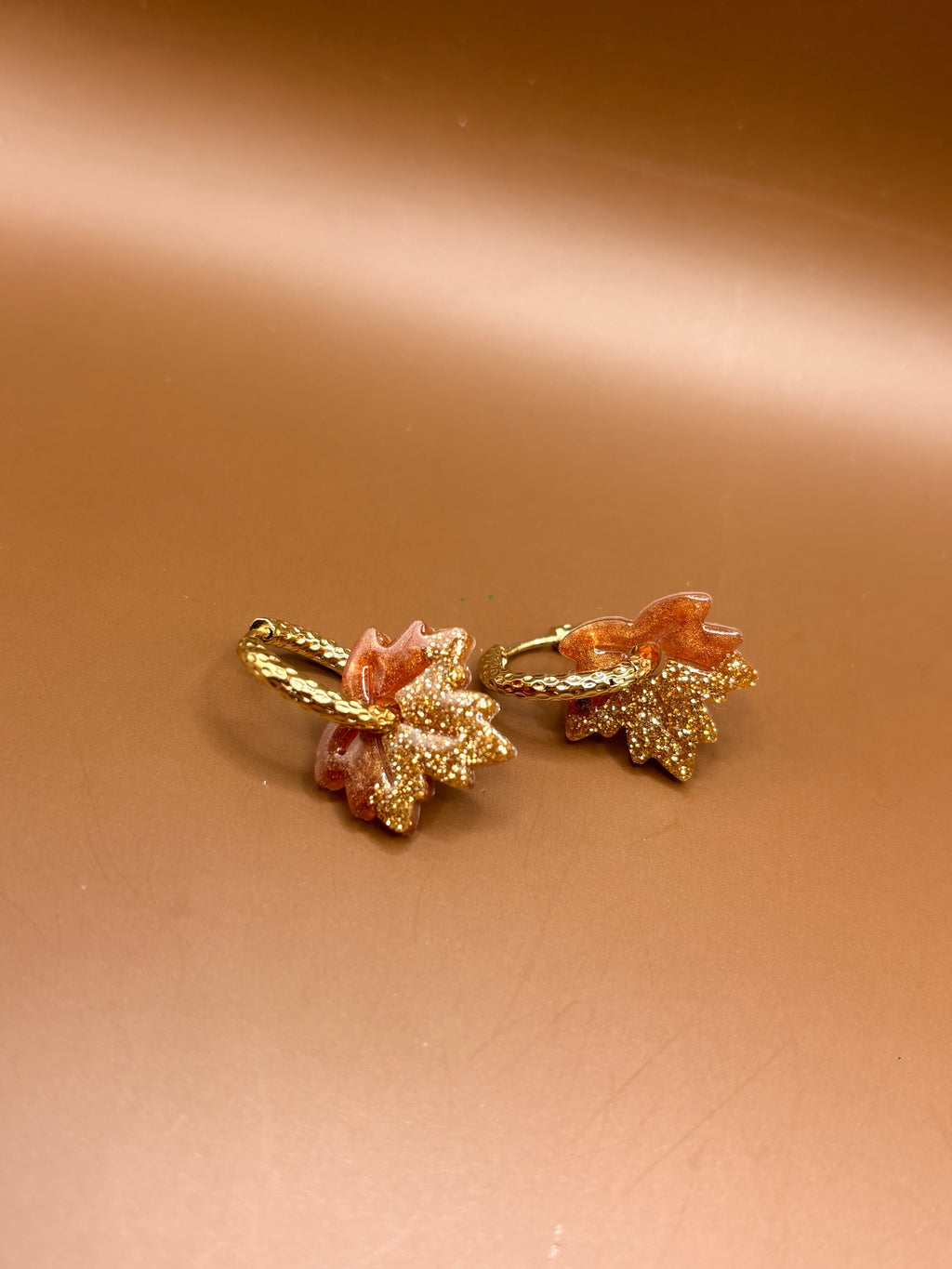 Pampilles Feuilles d’Erable (sans créole ) - Marrons & paillettes dorées