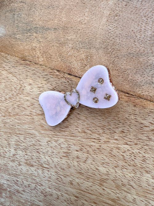 Barrette noeud rose pastel et doré