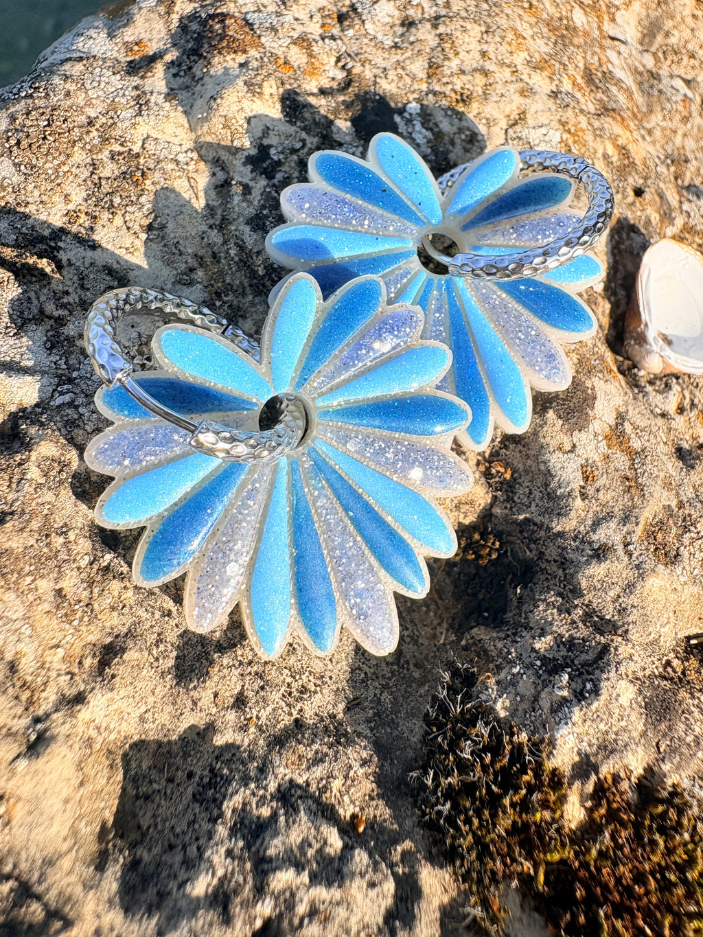 Pampilles Palmiers Bleues multicolores - irisées, pastel et paillettes