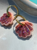Coquillages Rose pâle & Paillettes Rose et dorées (sans créole)