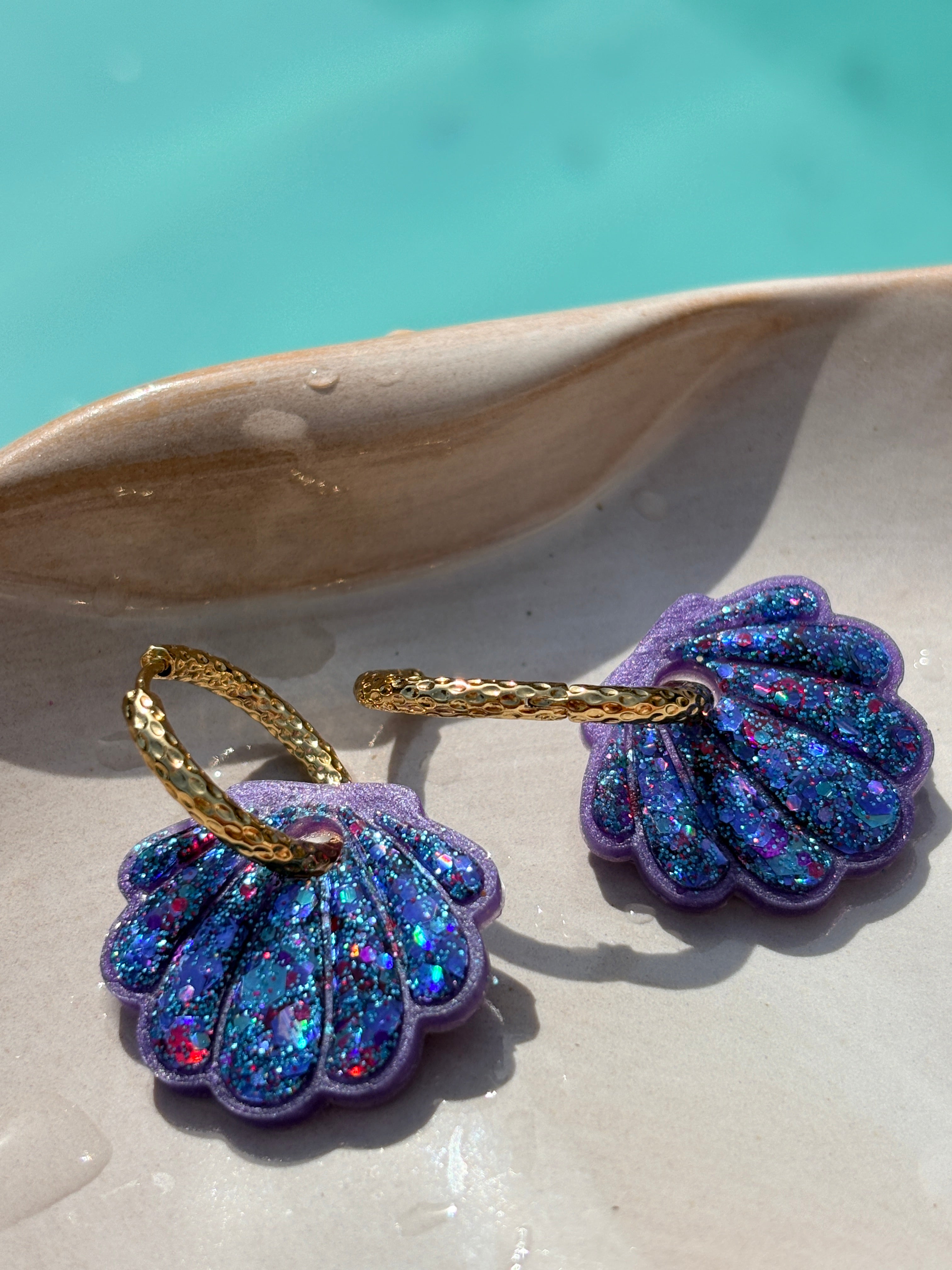 Coquillages Violet & Paillettes Sirène (bleu, violet, rose) (sans créole)