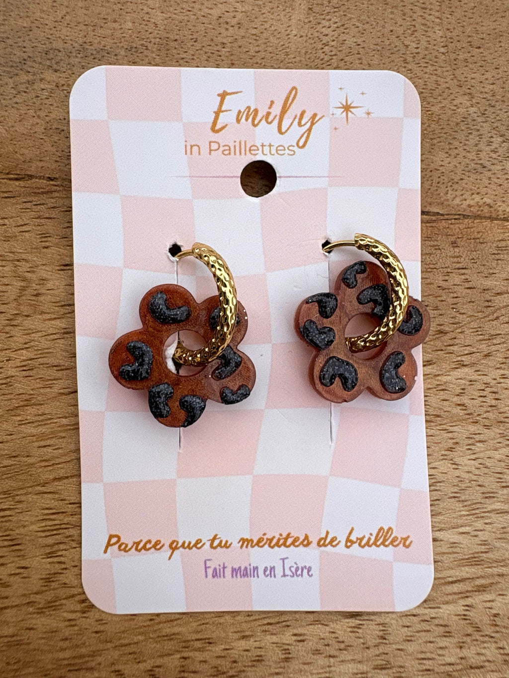 Les fleurs léopards - marron &  noir ( sans créoles )