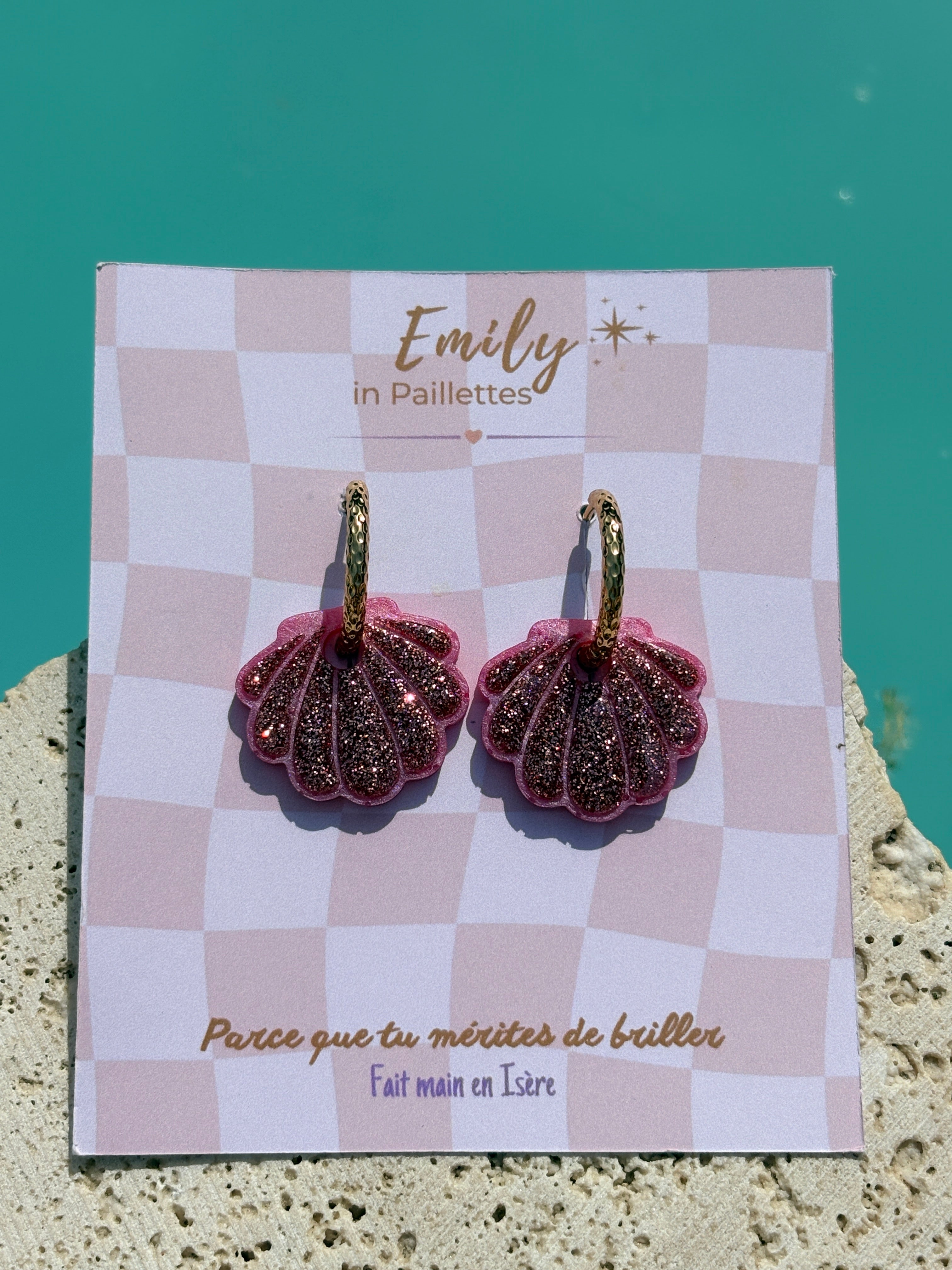 Coquillages Rose & Paillettes Rose clair (sans créole)