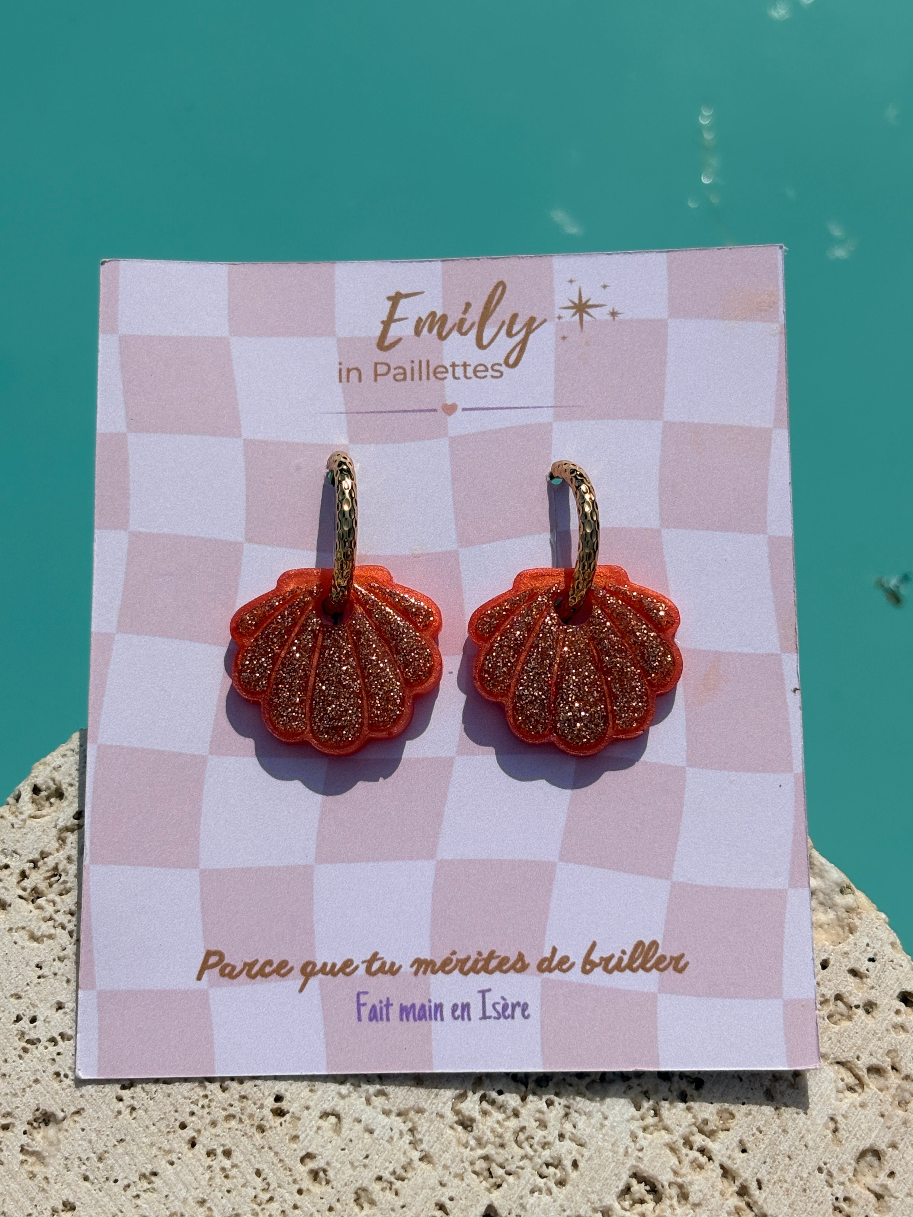 Coquillages Corail & Paillettes dorées (sans créole)