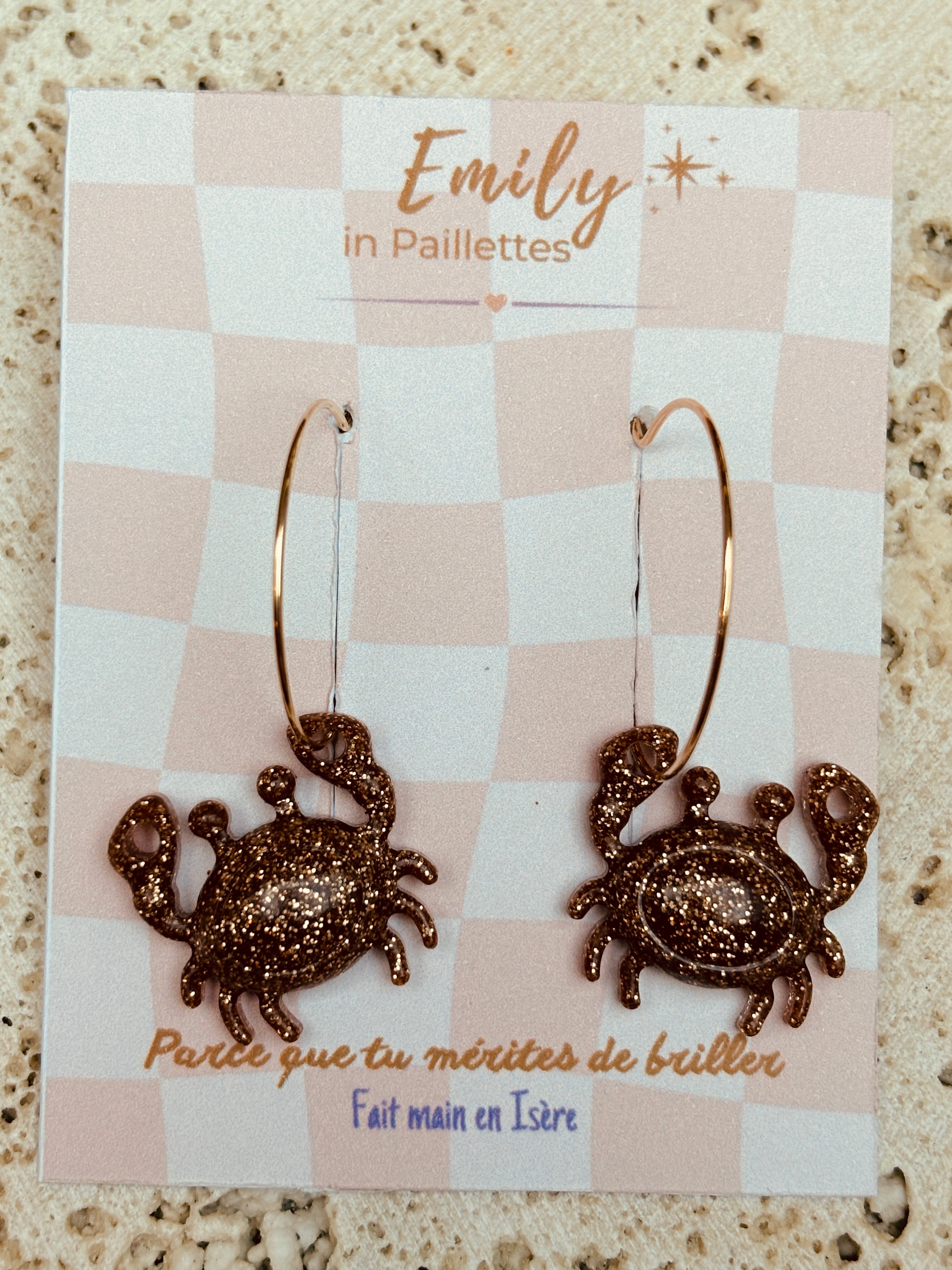 Crabes Paillettes dorées (avec créoles)