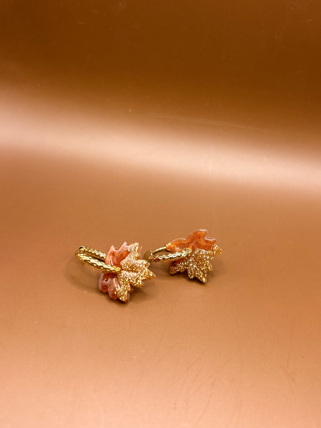 Pampilles Feuilles d’Erable (sans créole ) - Marrons & paillettes dorées