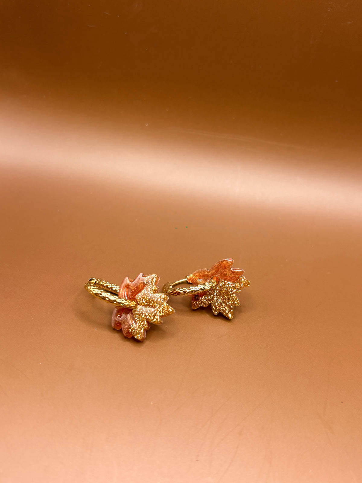 Pampilles Feuilles d’Erable (sans créole ) - Marrons & paillettes dorées