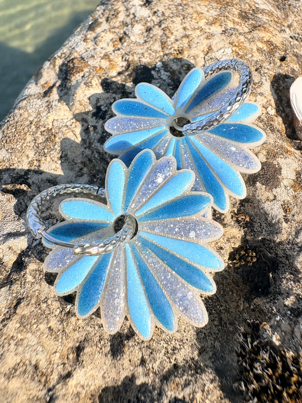 Pampilles Palmiers Bleues multicolores - irisées, pastel et paillettes