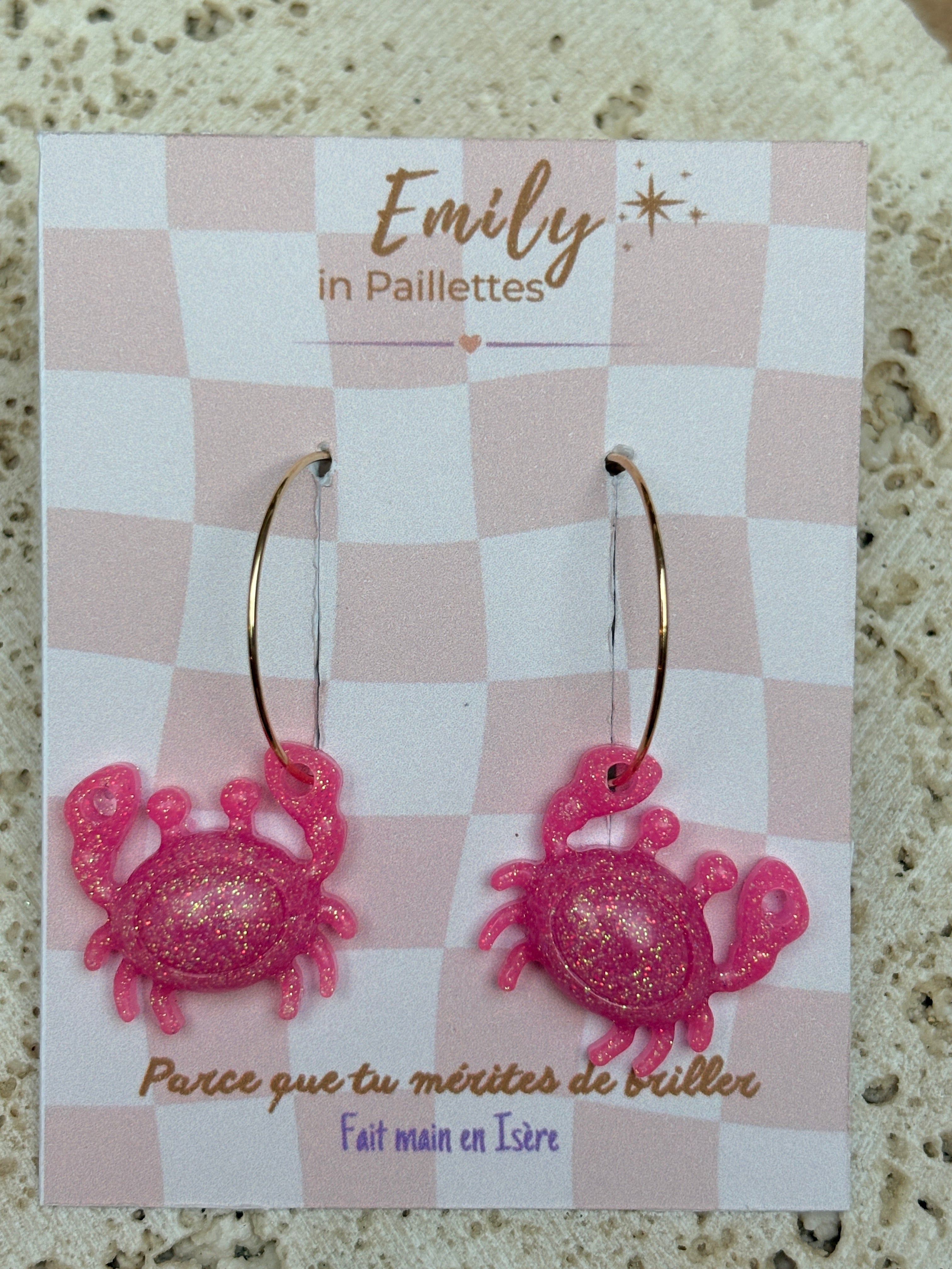 Crabes Paillettes Roses (avec créoles)