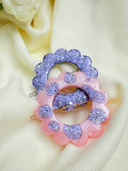 Barrette Fleur - Rose pastel et Lilas Léopard