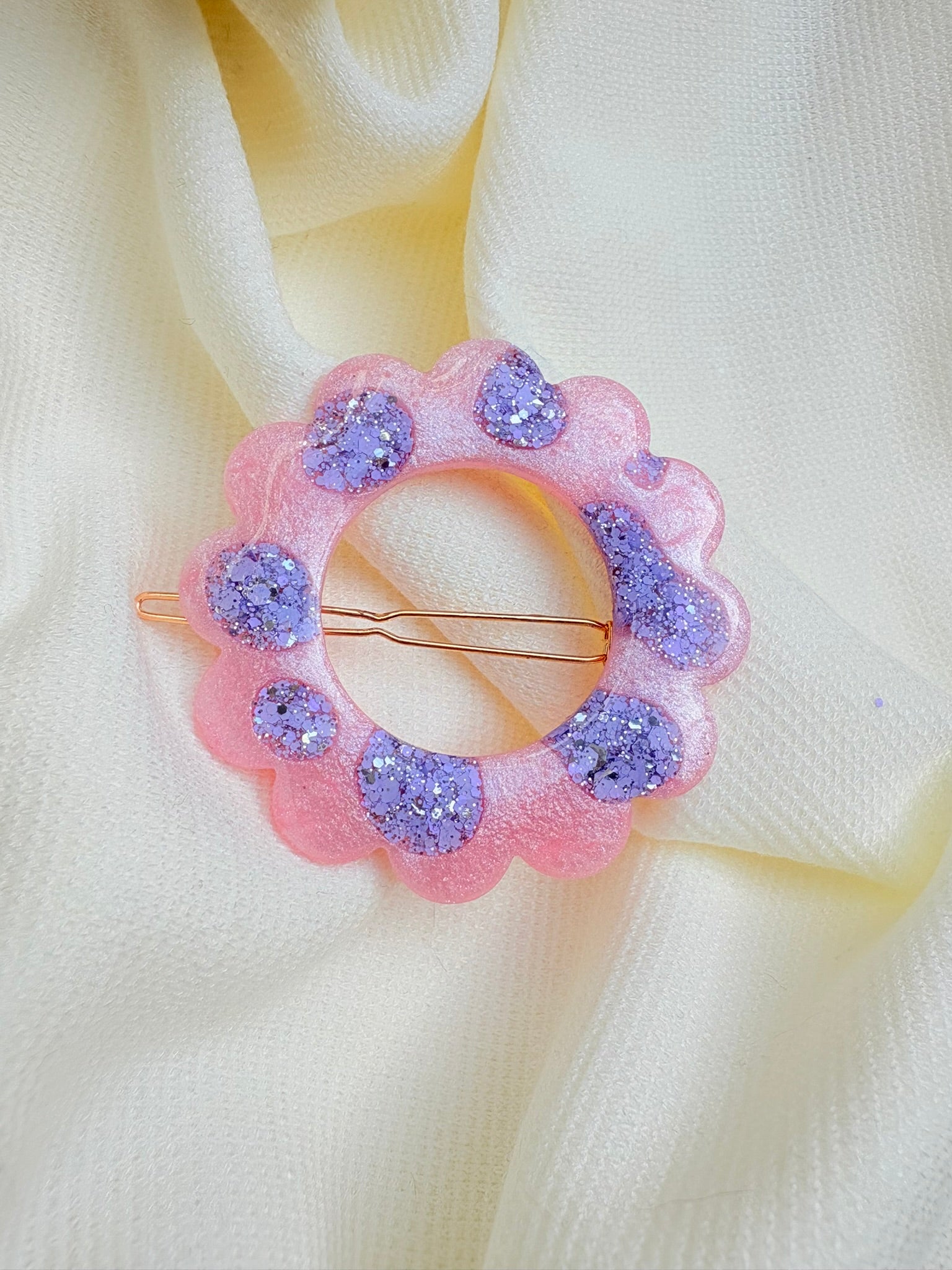 Barrette Fleur - Rose pastel et Lilas Léopard