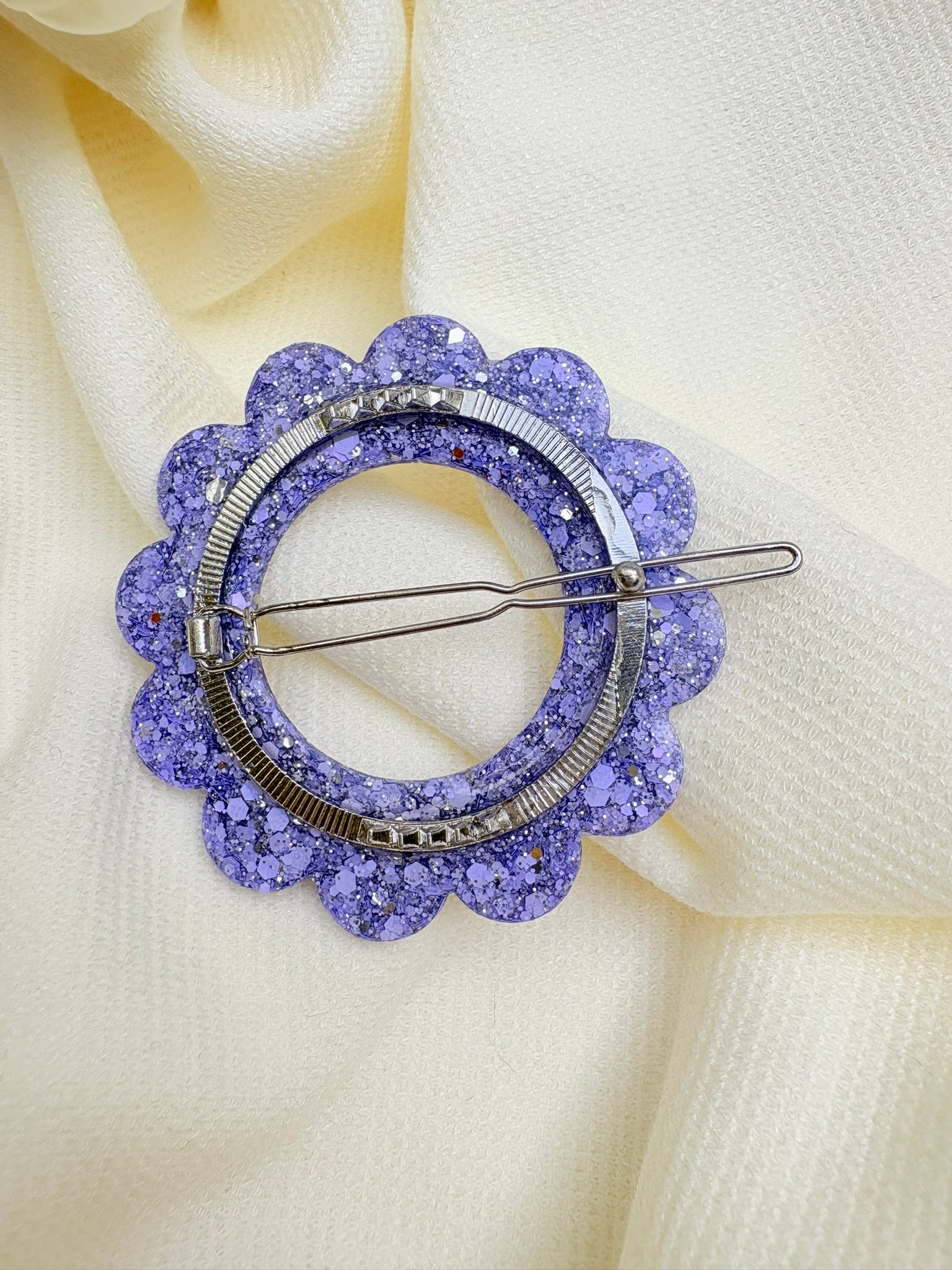 Barrette Fleur - Lilas et argent Pailleté