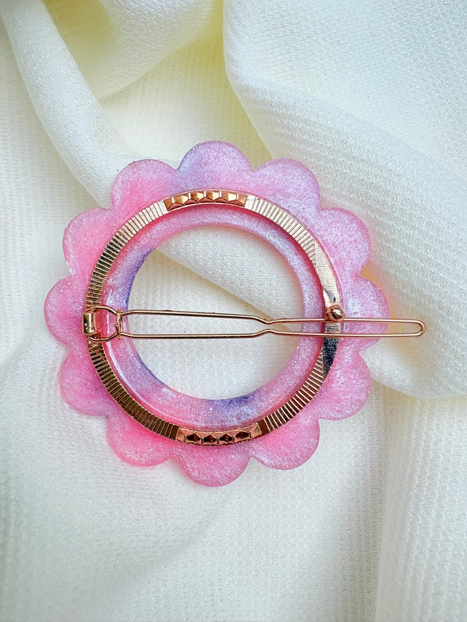 Barrette Fleur - Rose pastel et Lilas Léopard