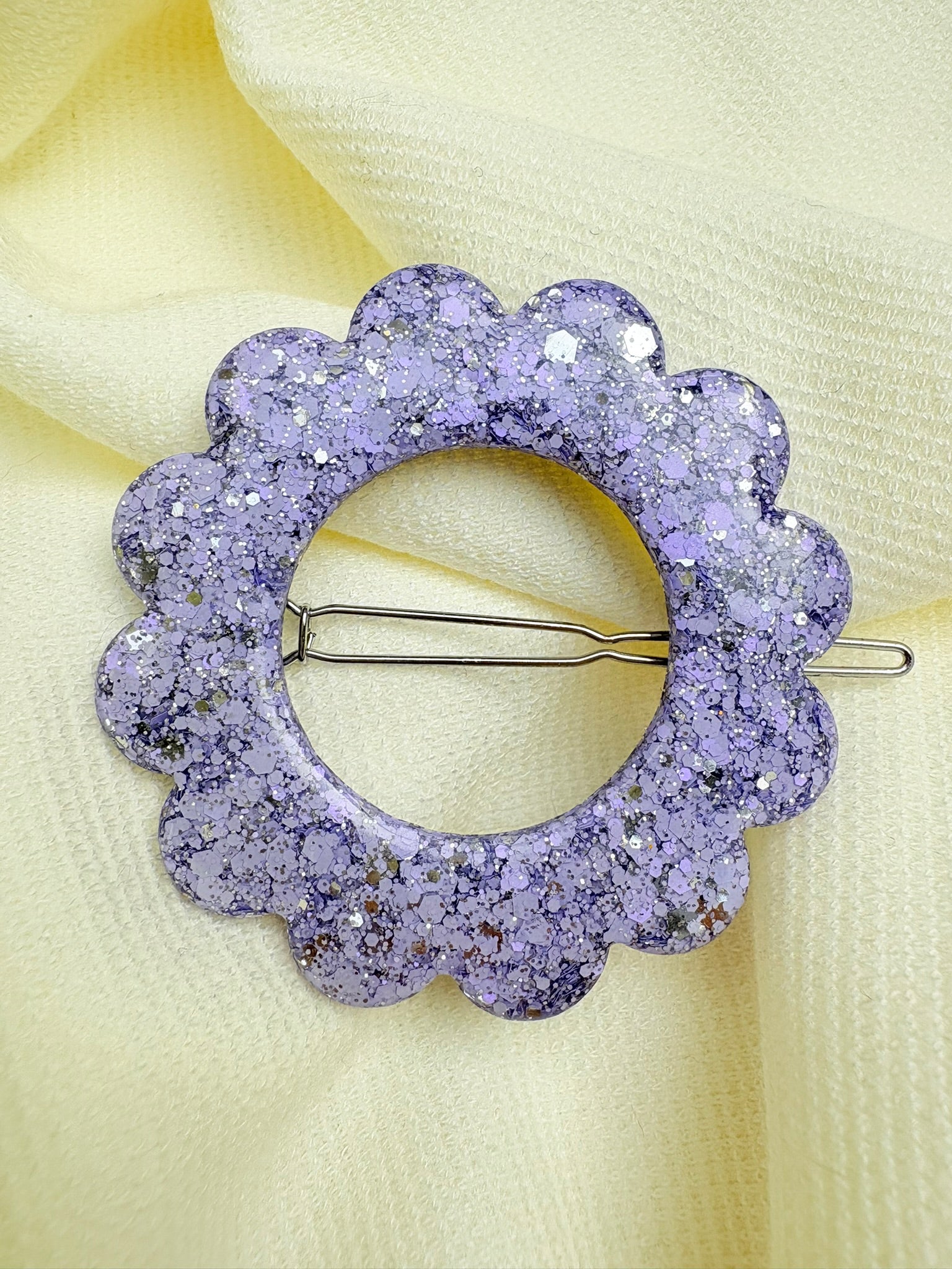 Barrette Fleur - Lilas et argent Pailleté