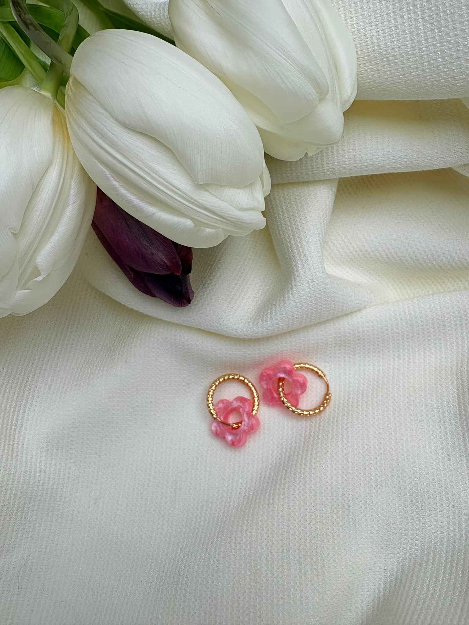 Pampilles Fleurs - taille S - Rose pastel nacré (sans créoles)