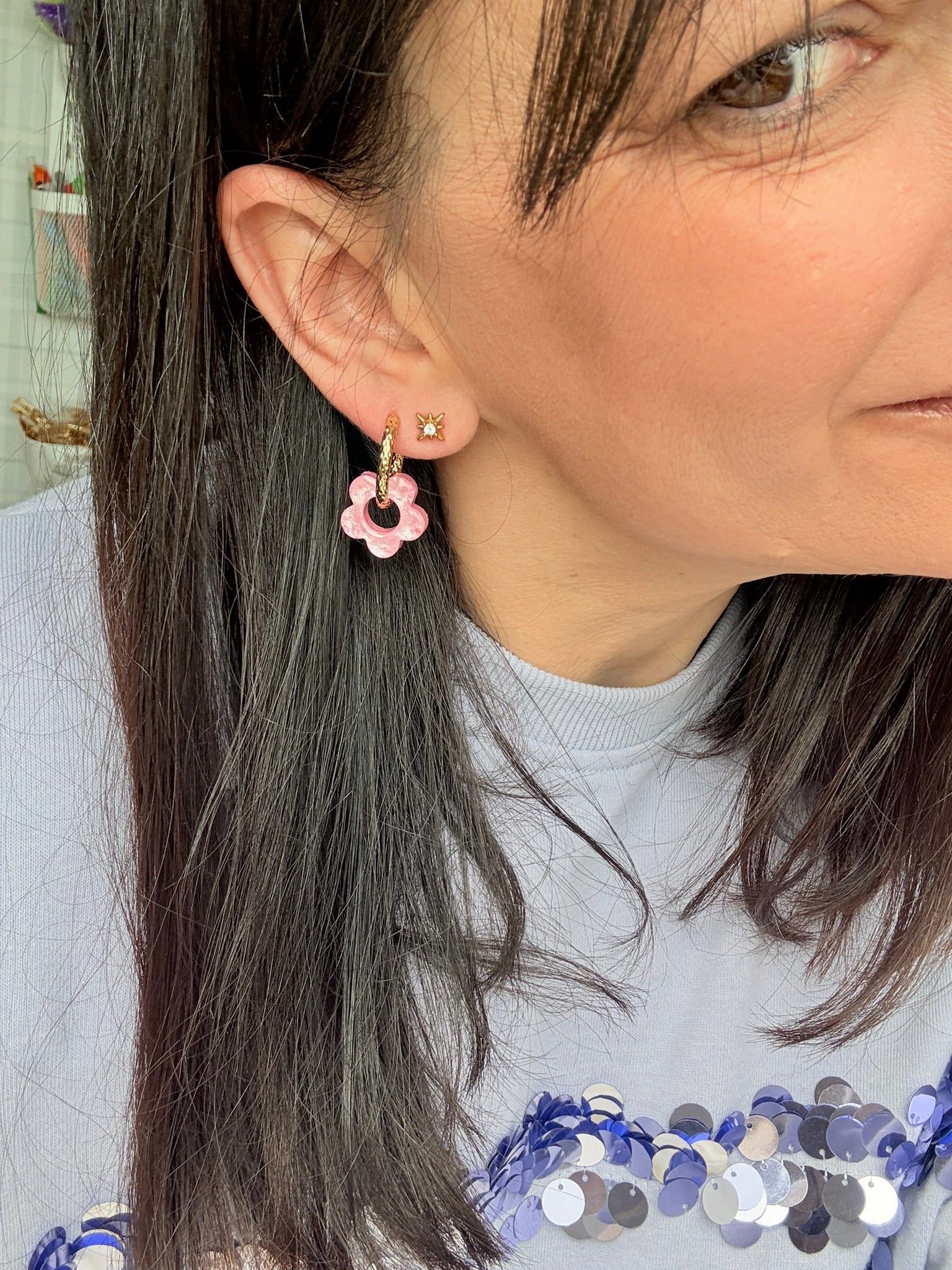 Pampilles Fleurs - taille S - Rose pastel nacré (sans créoles)