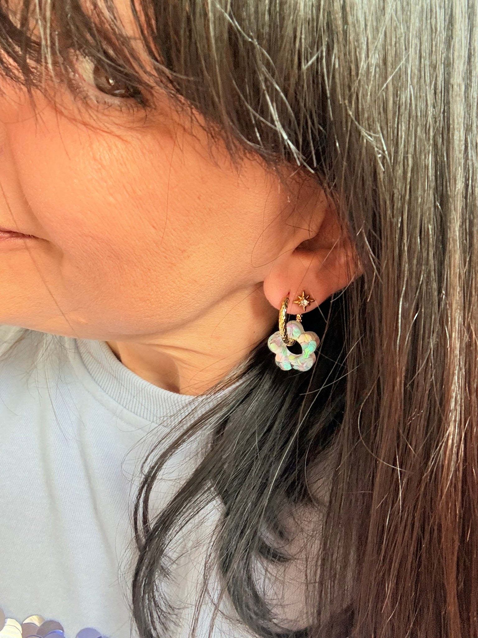 Pampilles Fleurs - taille S - paillettes pastel multicolores (sans créoles)