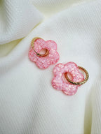 Pampilles Fleurs - taille XL - Rose pastel pailleté (sans créoles)