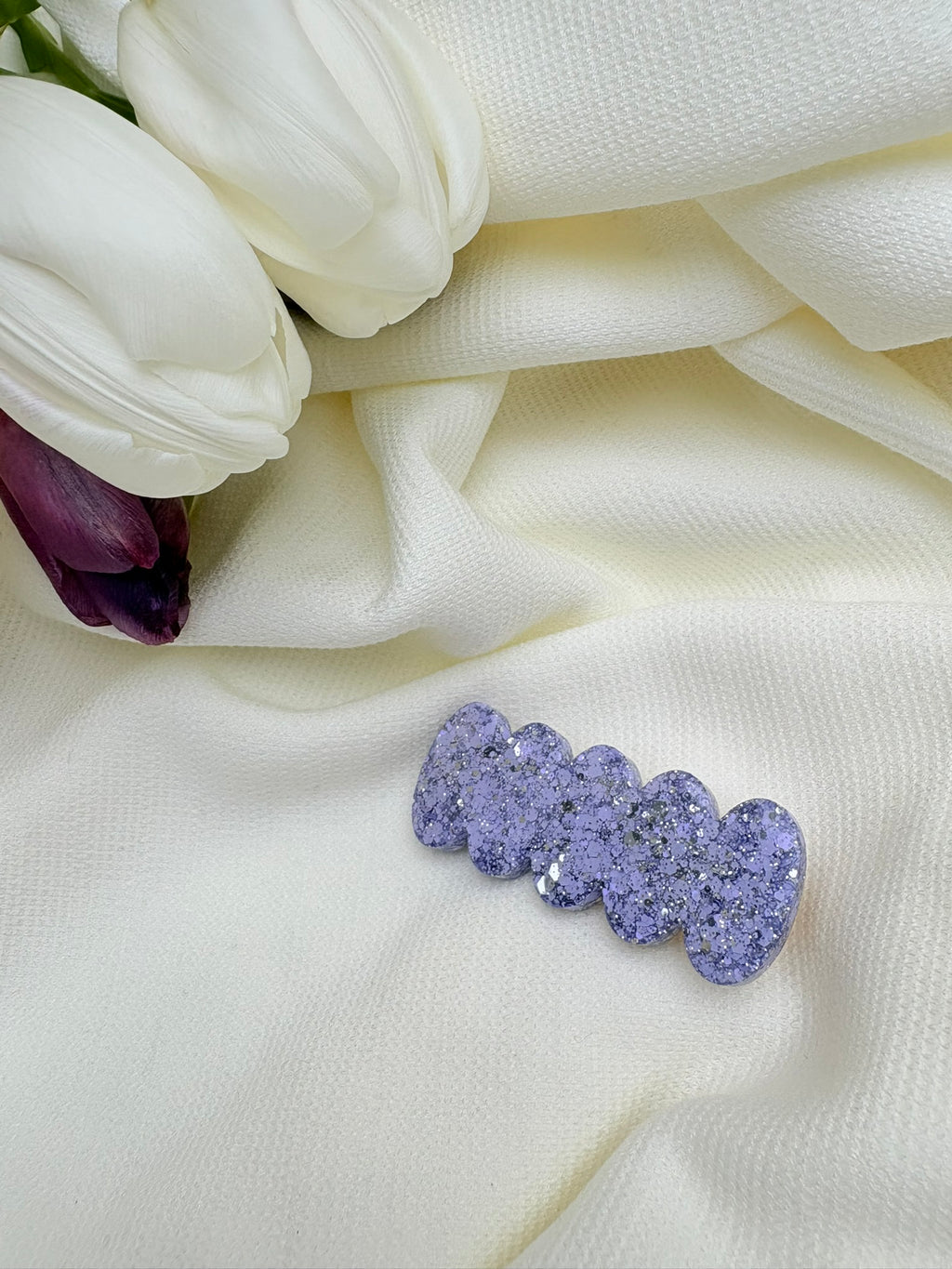 Barrette Ondulée - Lilas & argent Pailleté