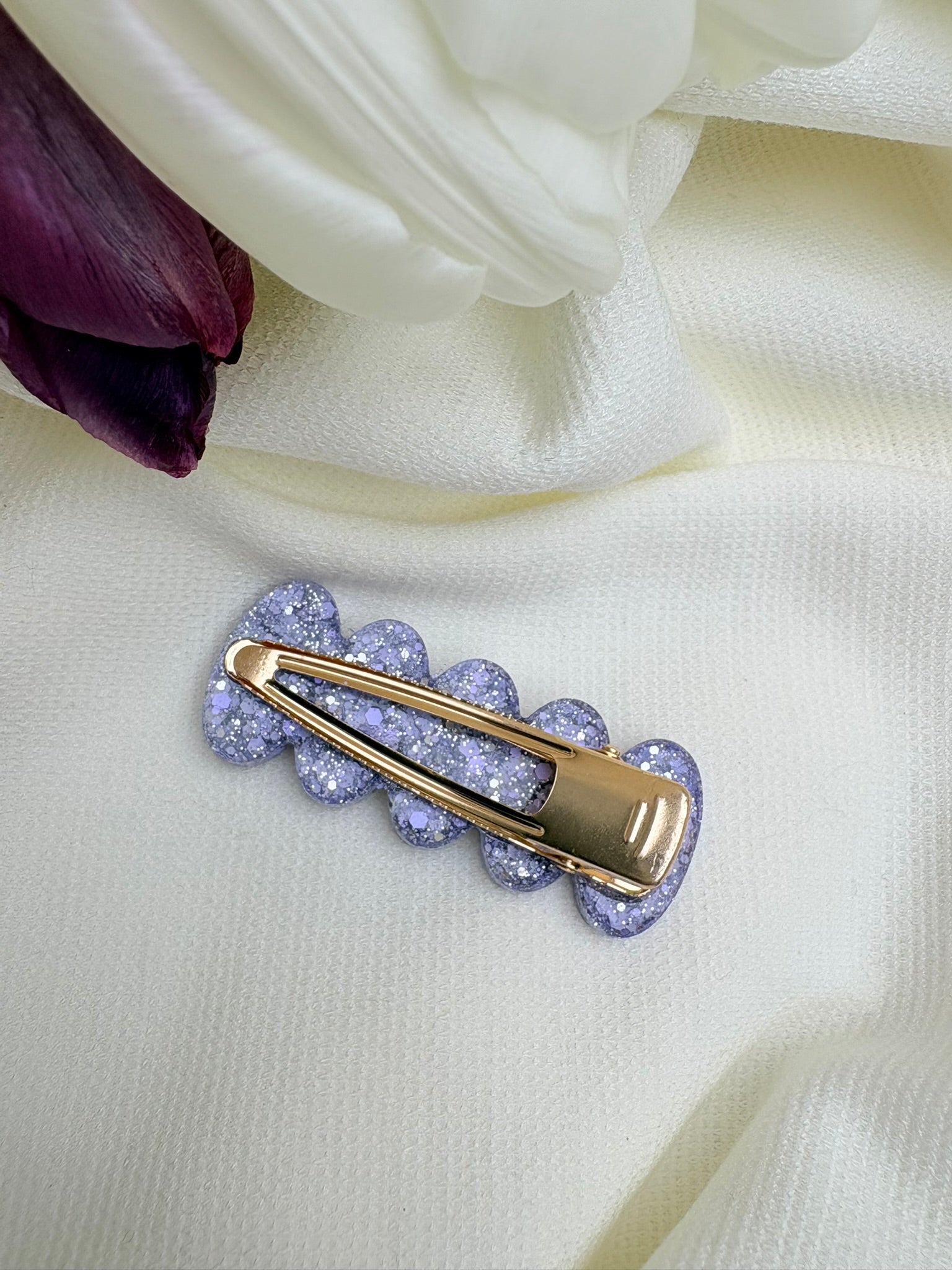 Barrette Ondulée - Lilas & argent Pailleté