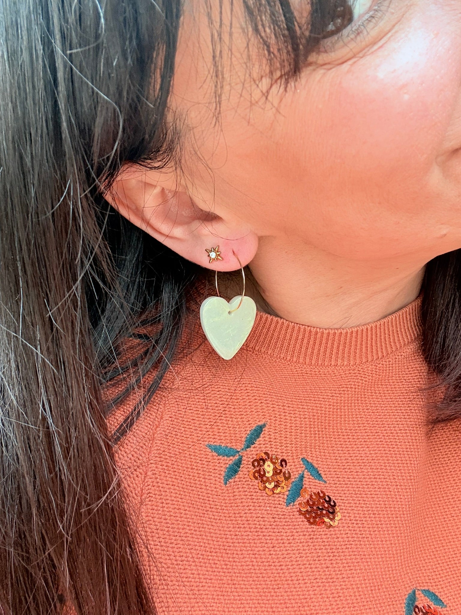 Pampilles Coeurs - taille M - Jaune pastel nacré