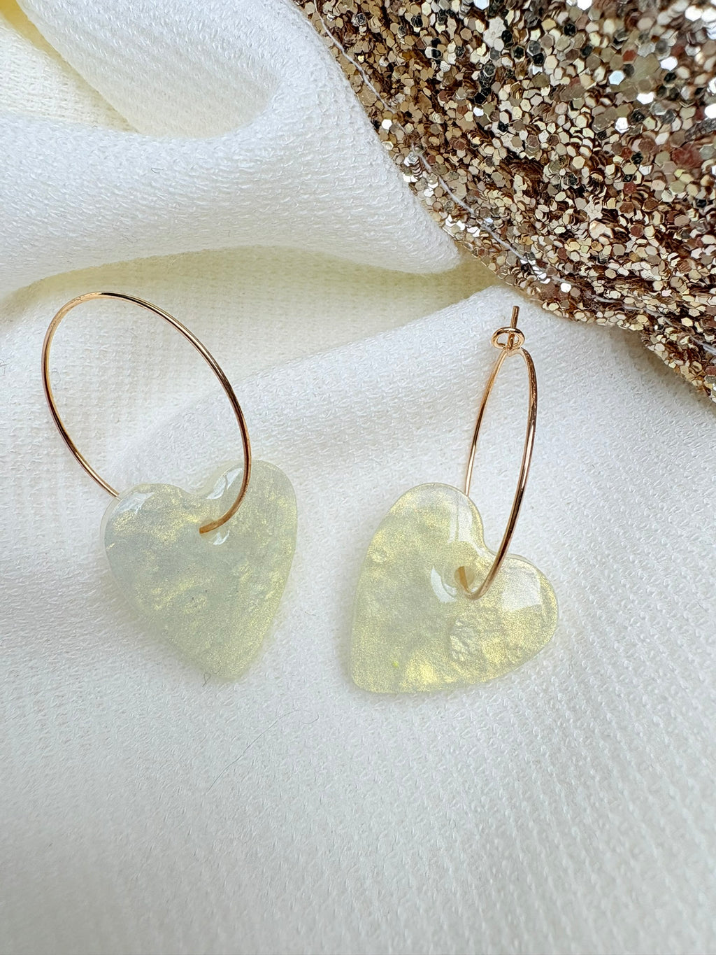 Pampilles Coeurs - taille S - Jaune pastel nacré