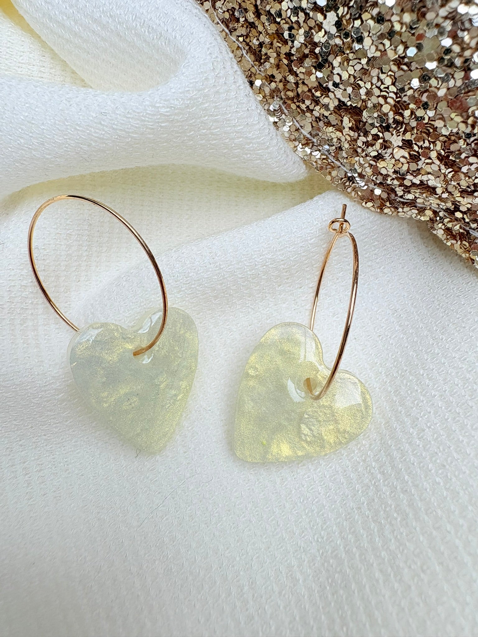 Pampilles Coeurs - taille S - Jaune pastel nacré