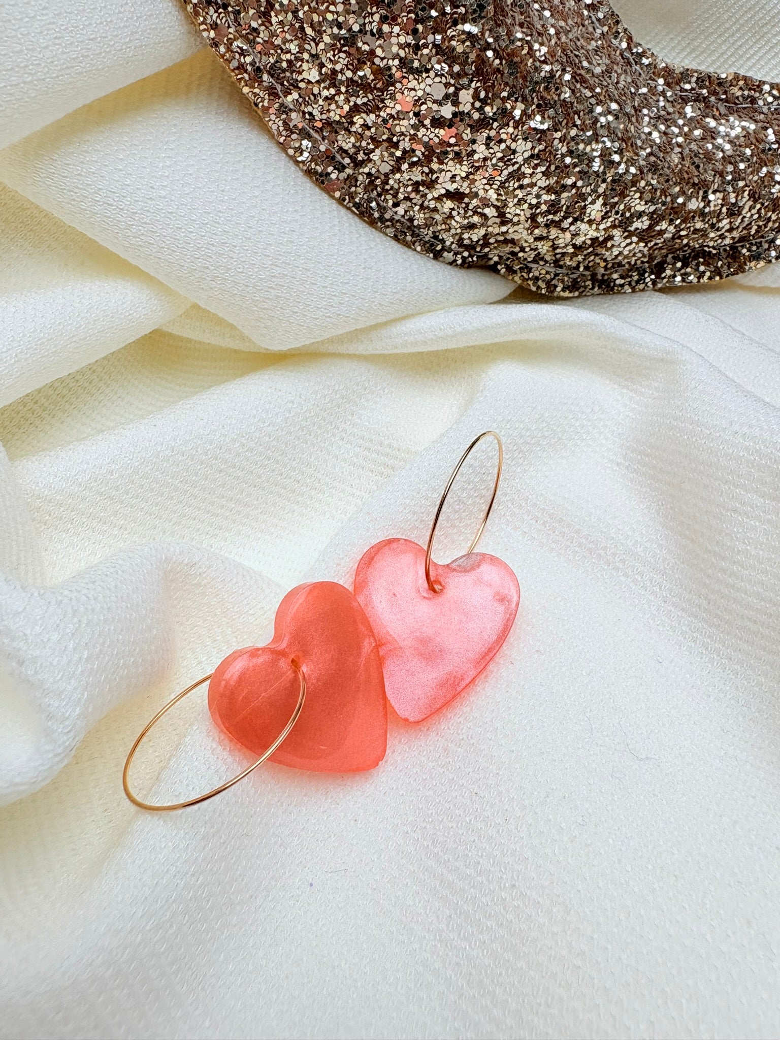 Pampilles Coeurs - taille M - Pêche melba nacré