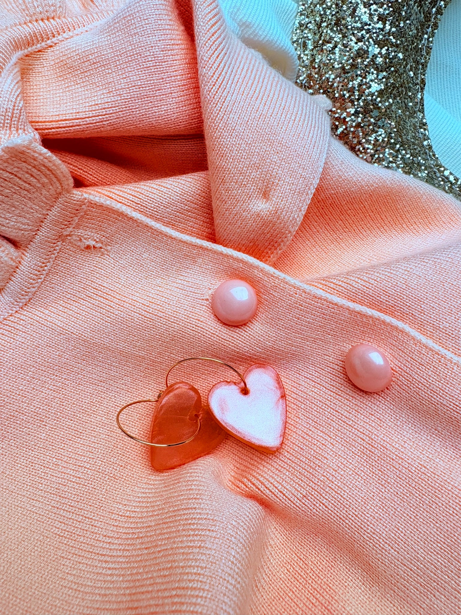 Pampilles Coeurs - taille M - Pêche melba nacré