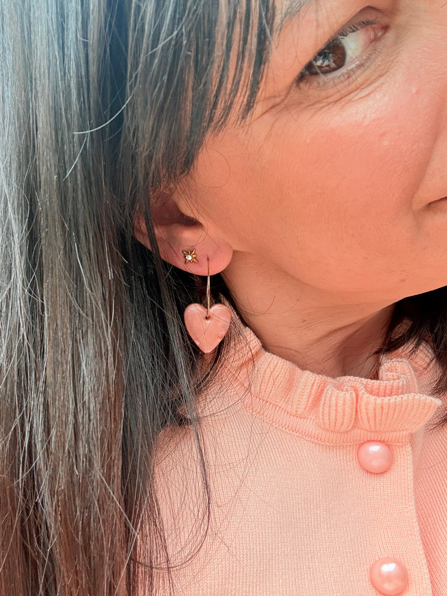 Pampilles Coeurs - taille S - Pêche melba nacré