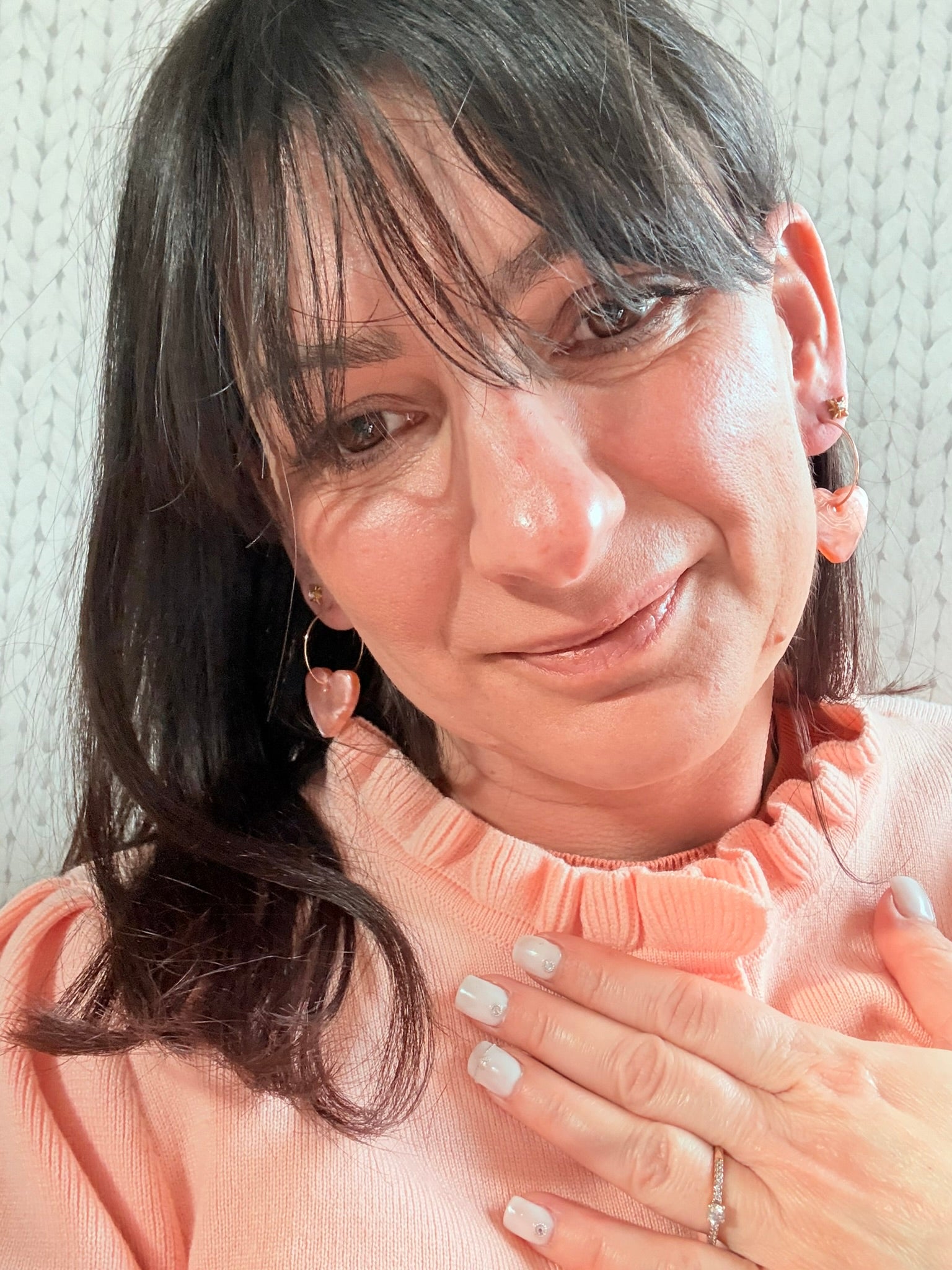 Pampilles Coeurs - taille S - Pêche melba nacré