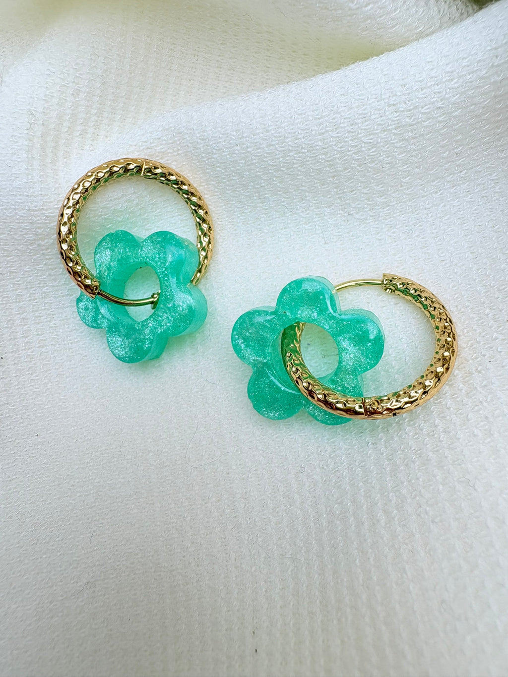 Pampilles Fleurs - taille S - Menthe nacrée (sans créoles)