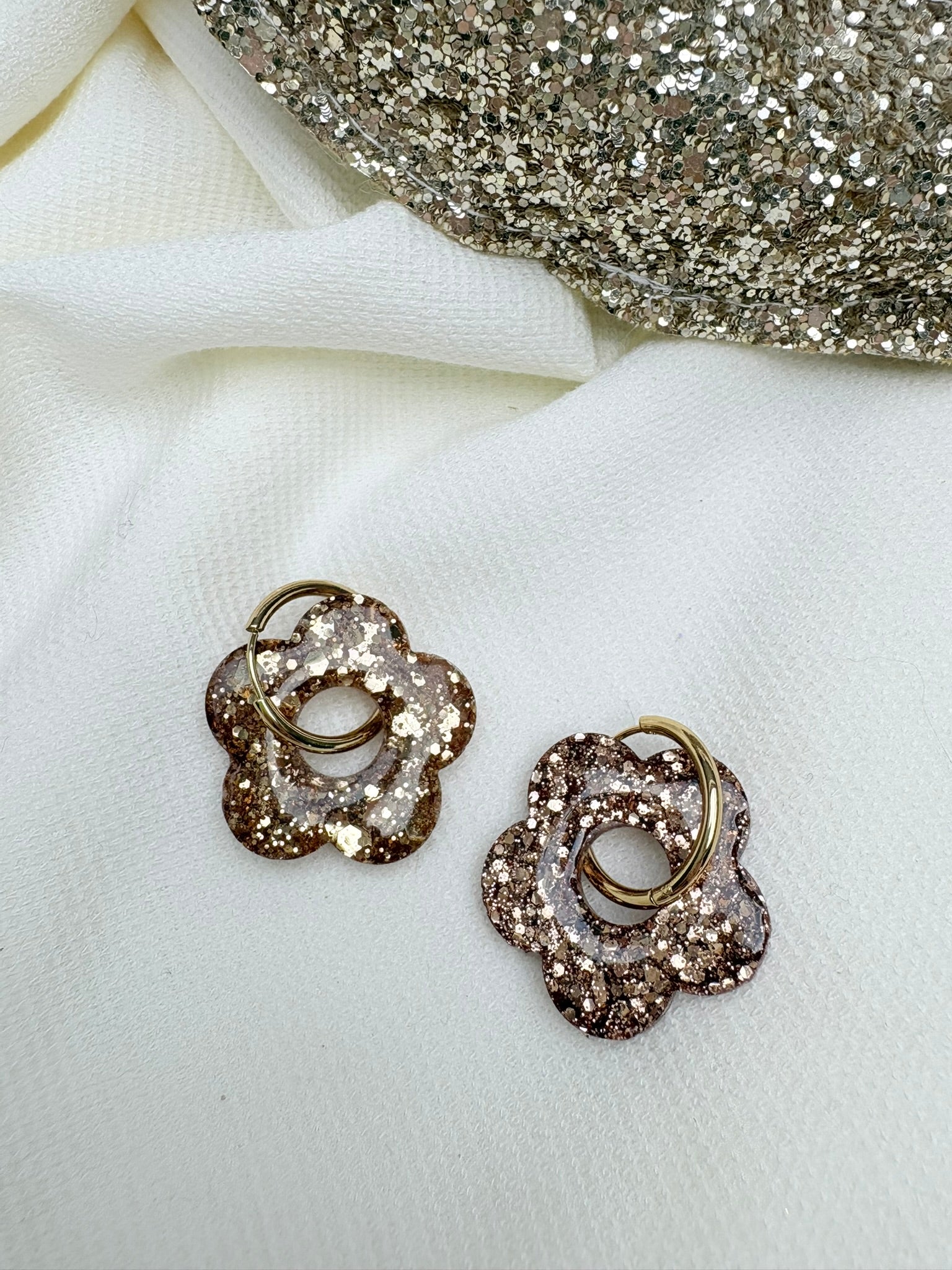 Pampilles Fleurs - taille XL - Paillettes dorées