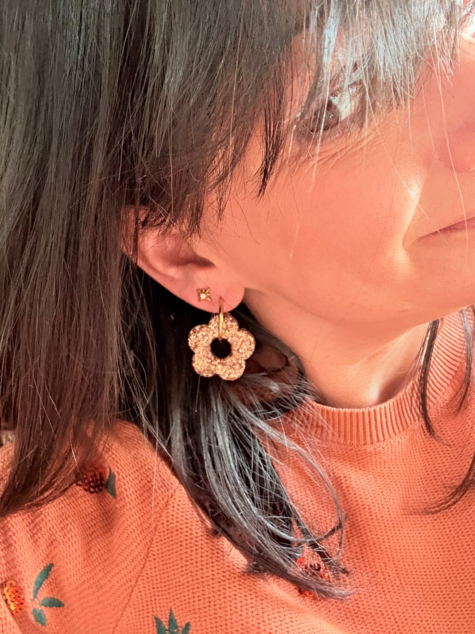 Pampilles Fleurs - taille XL - Paillettes dorées