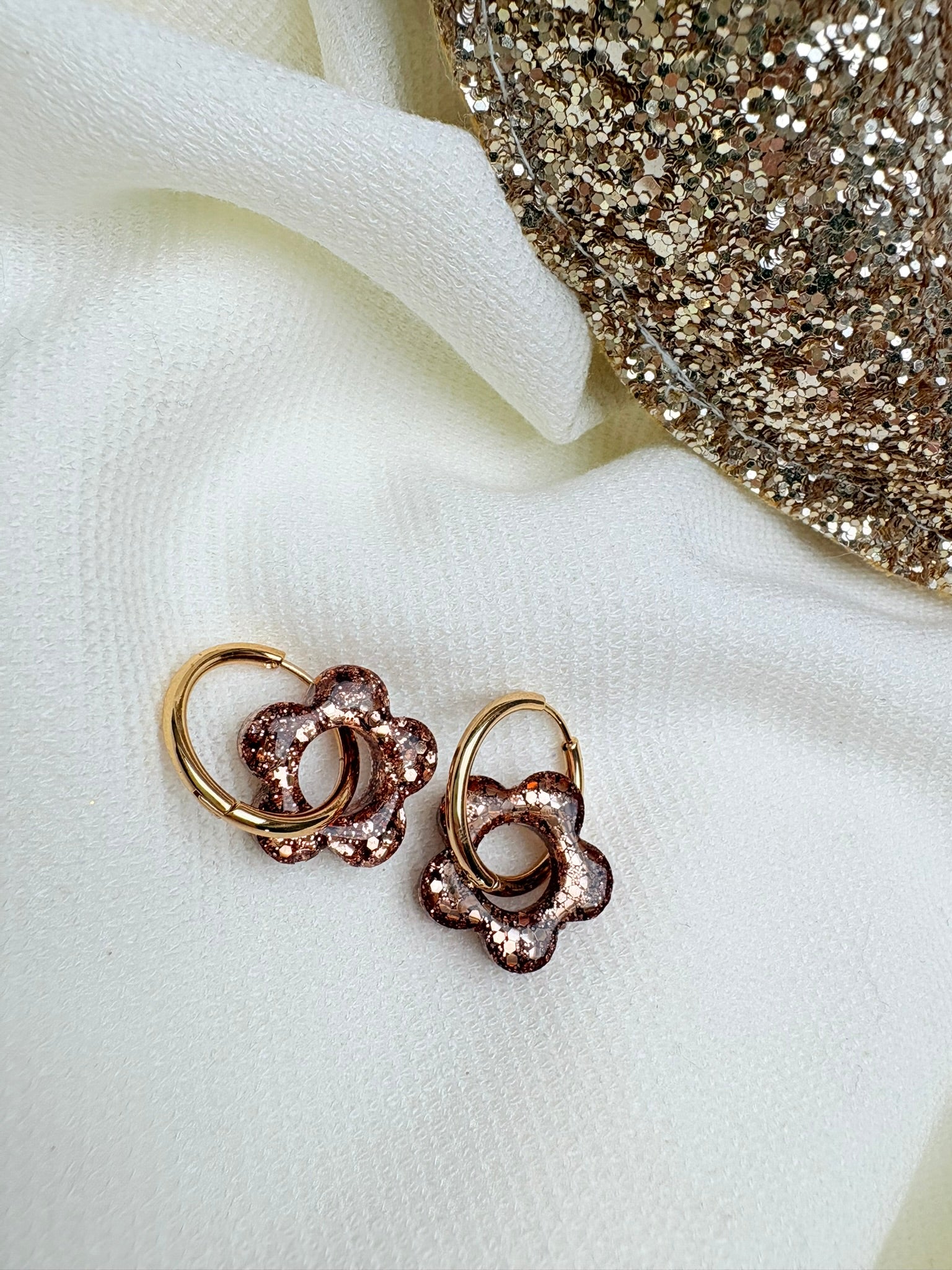 Pampilles Fleurs - taille S - Paillettes dorées