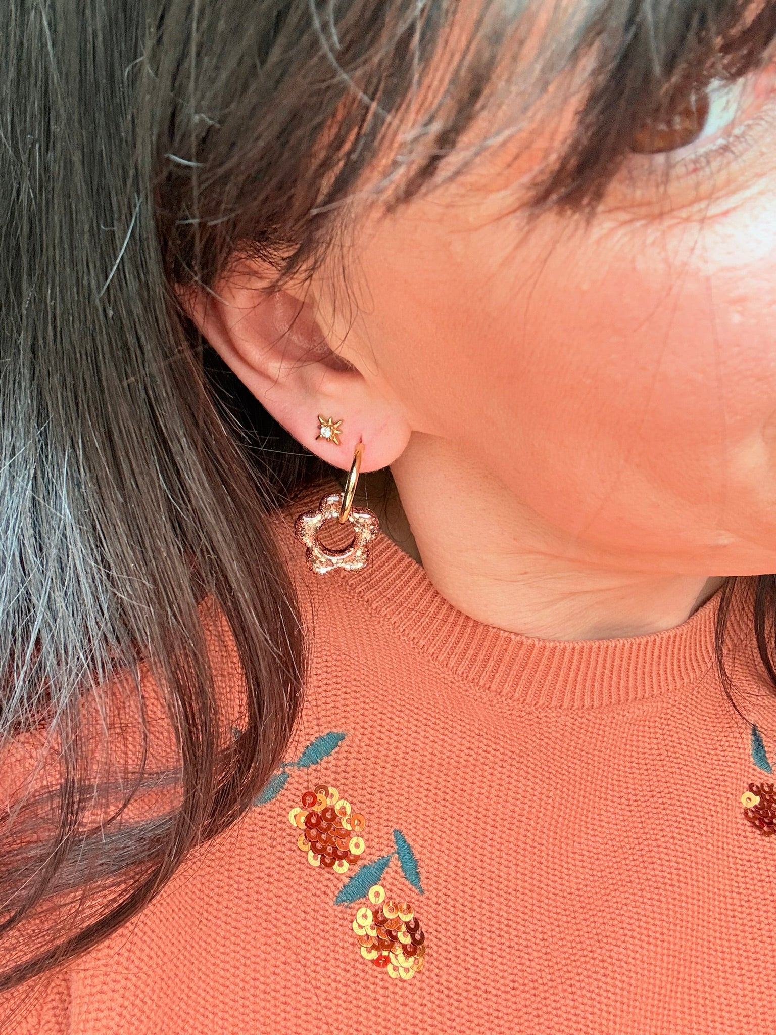 Pampilles Fleurs - taille S - Paillettes dorées