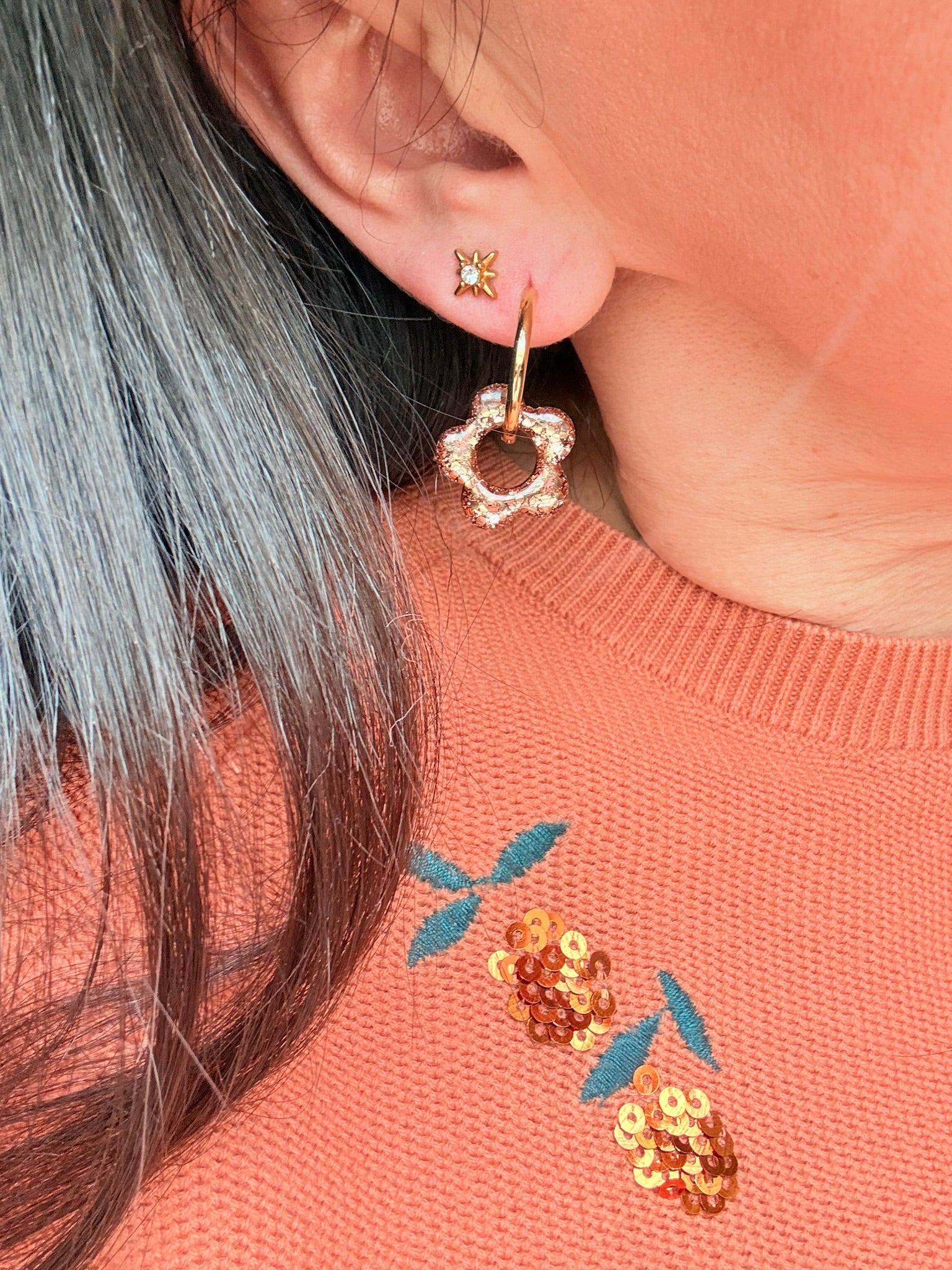 Pampilles Fleurs - taille S - Paillettes dorées