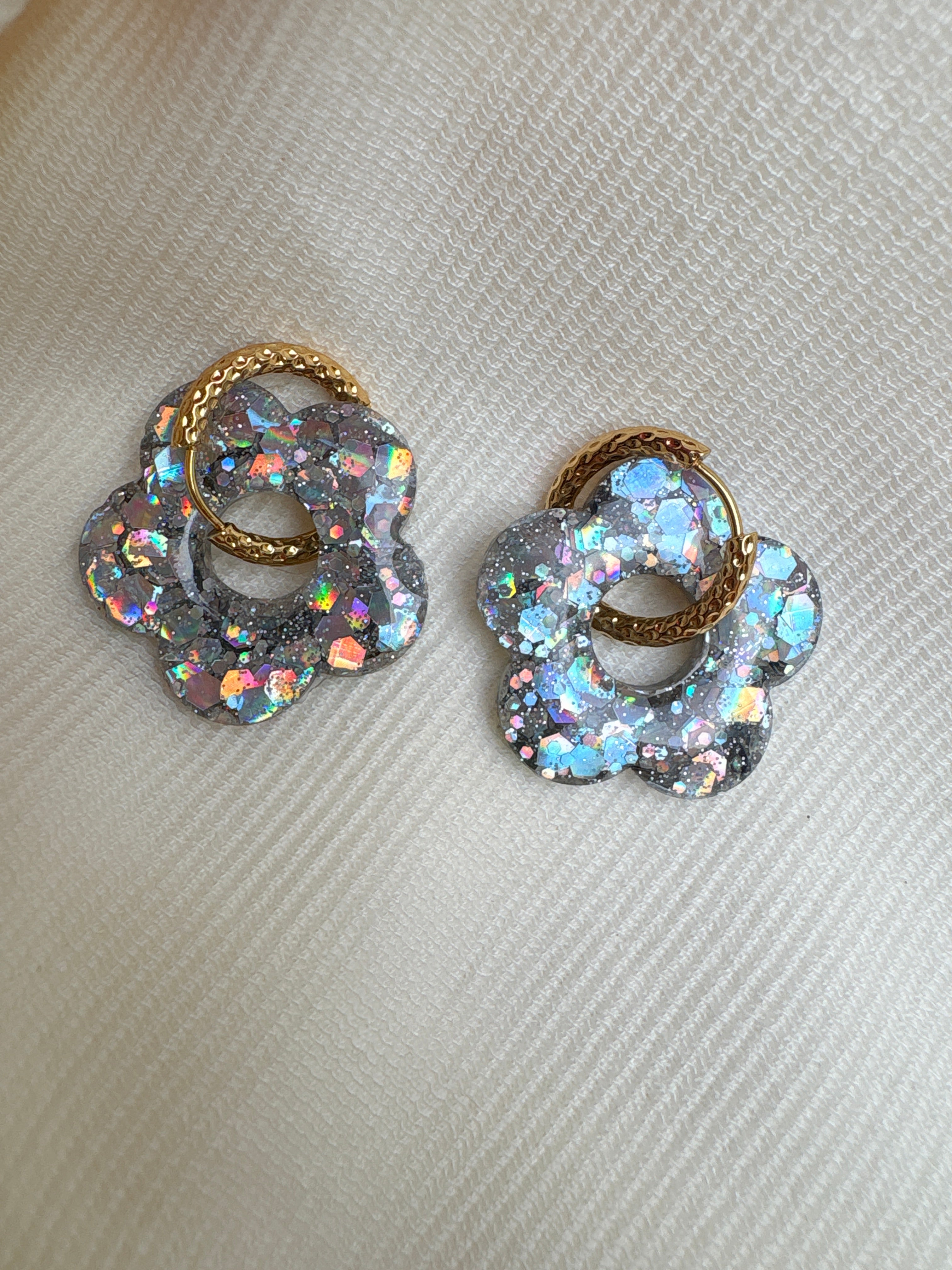 Pampilles Fleurs - taille XL - Paillettes argentées