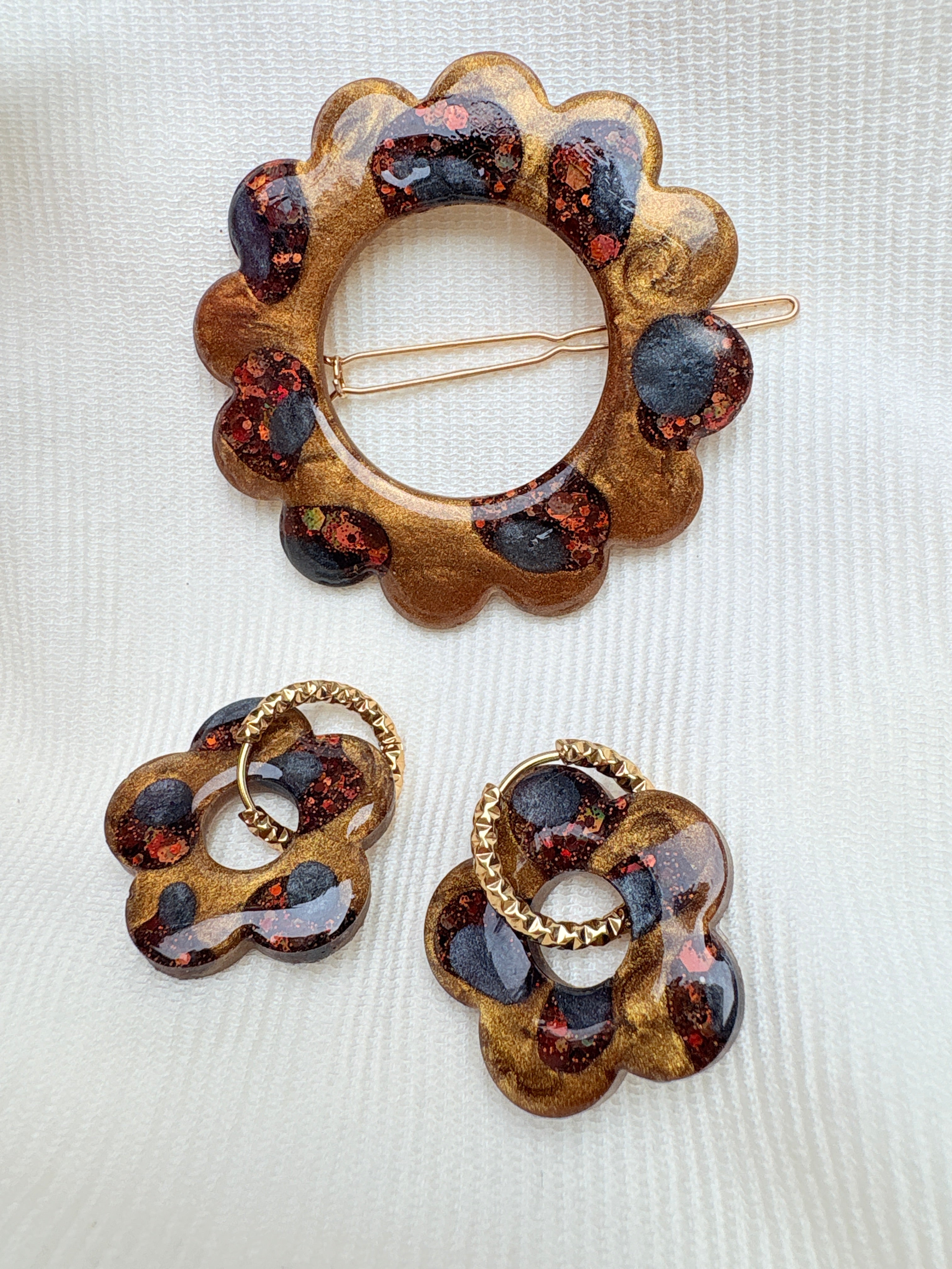 Barrette Fleur - Léopard Pailleté