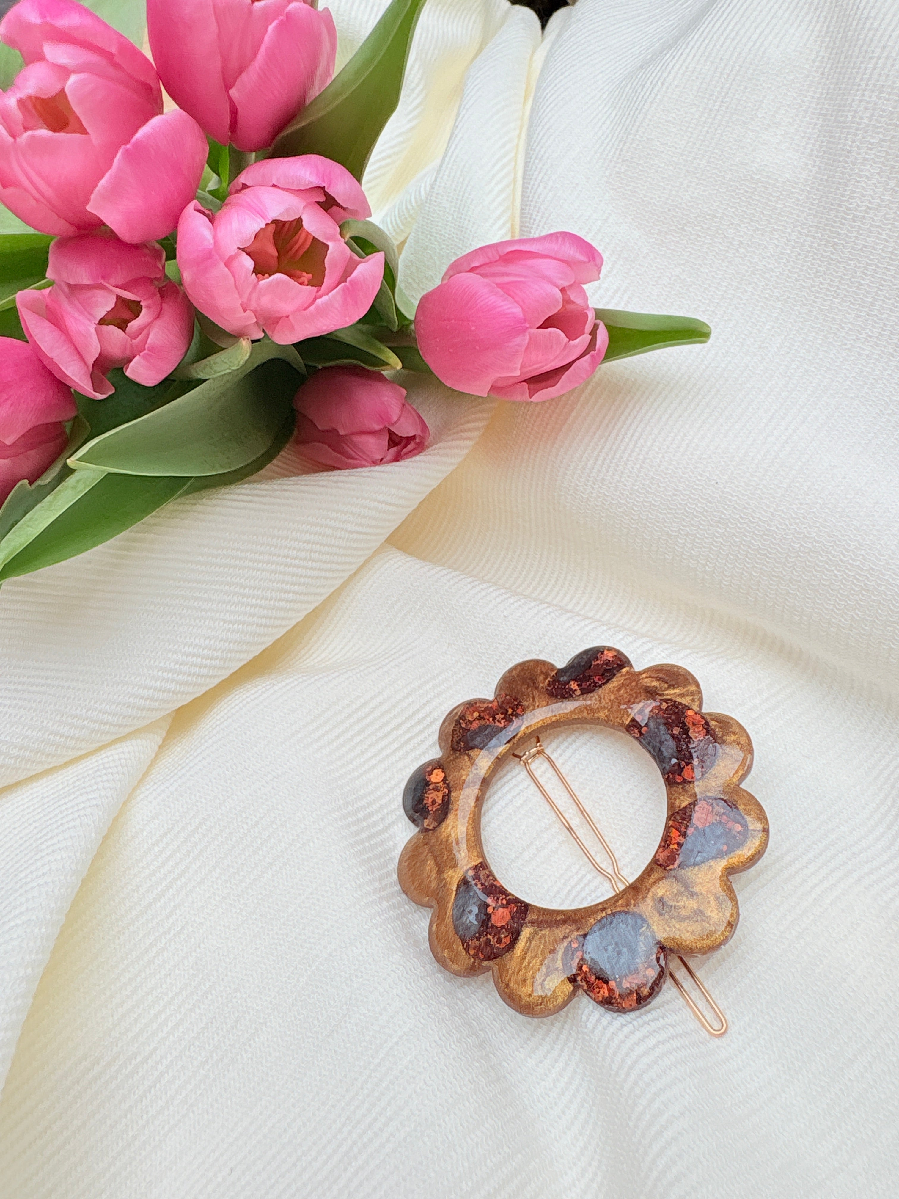 Barrette Fleur - Léopard Pailleté