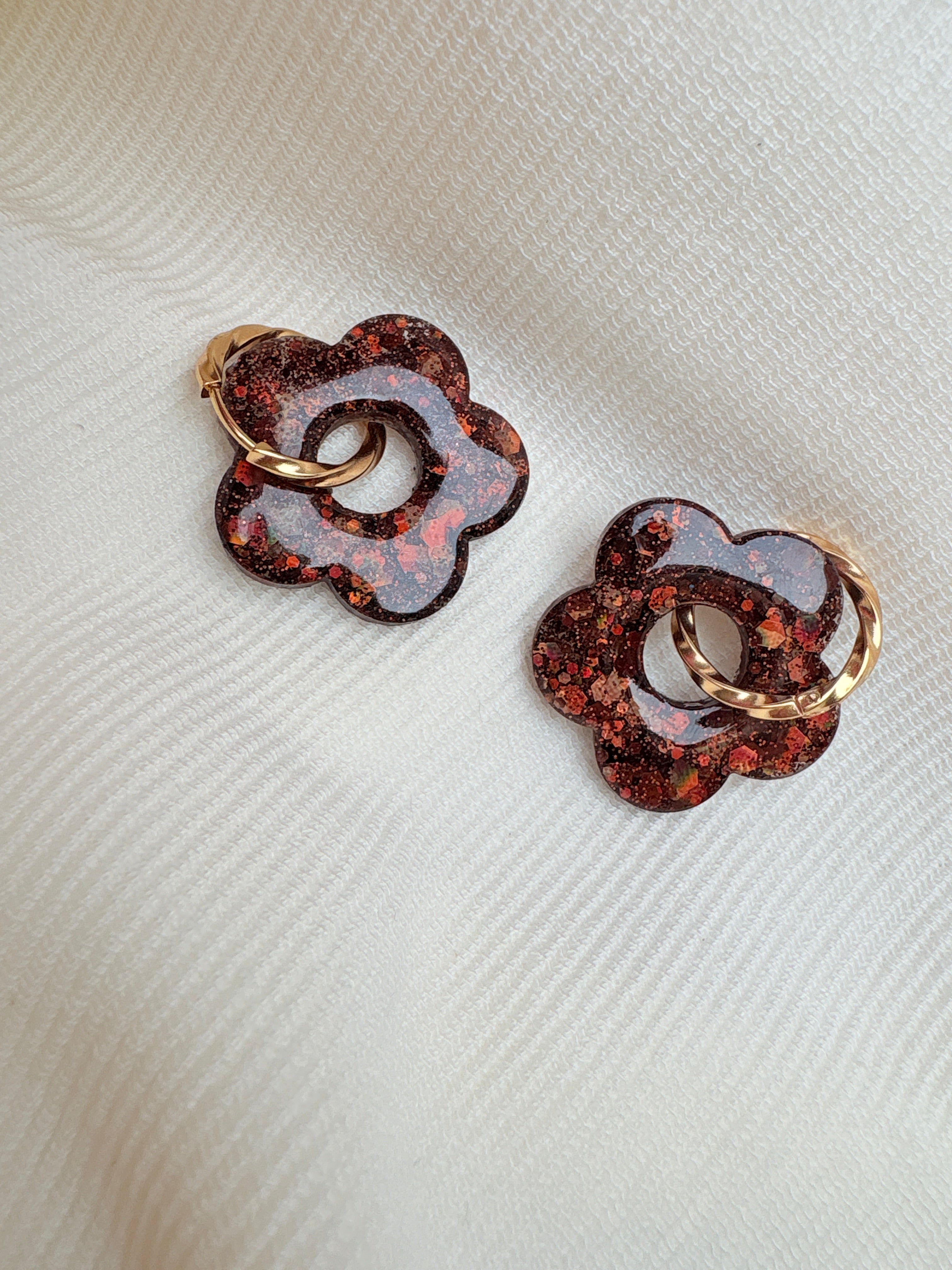 Pampilles Fleurs - taille XL - Paillettes marrons