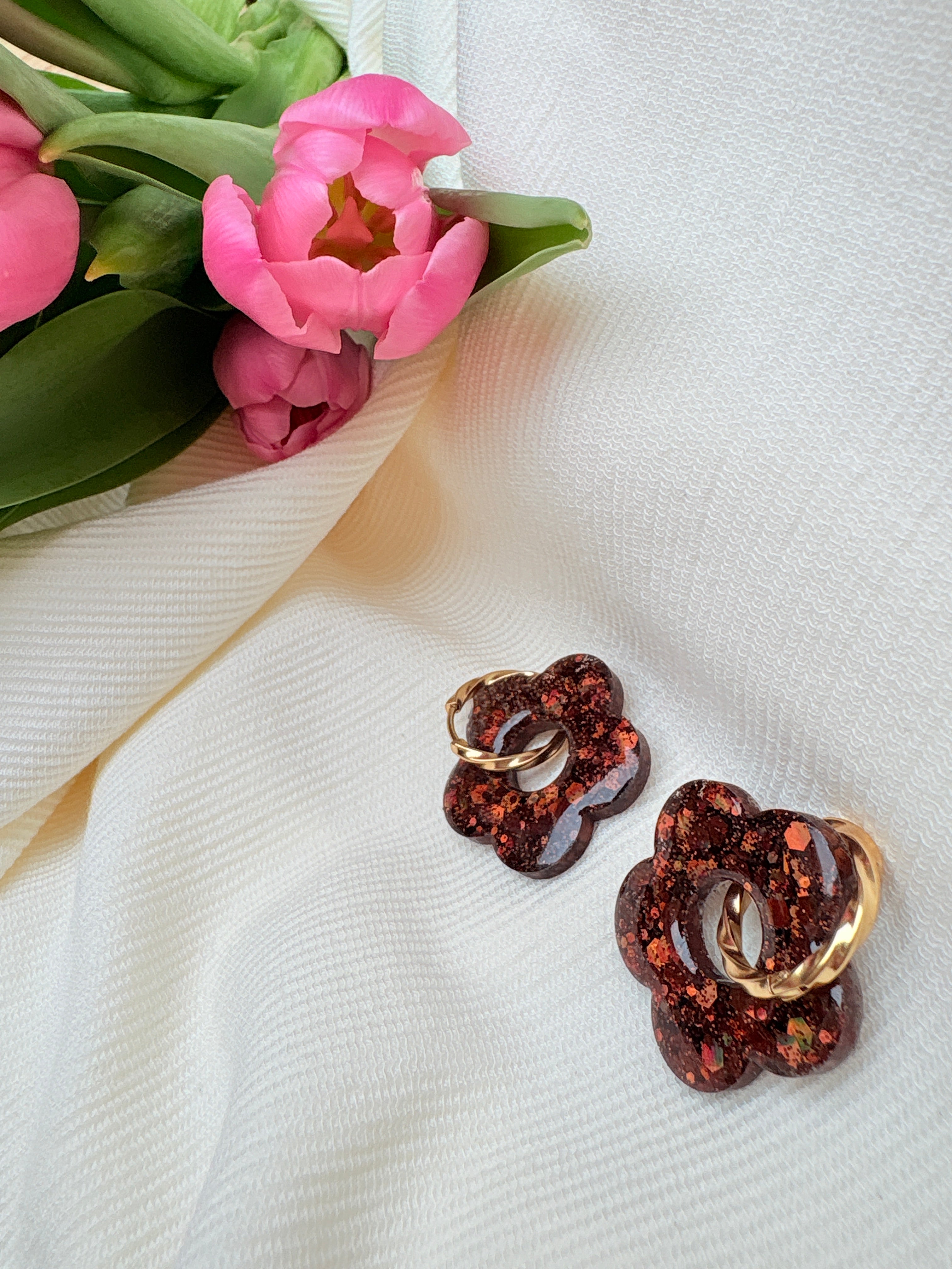 Pampilles Fleurs - taille XL - Paillettes marrons