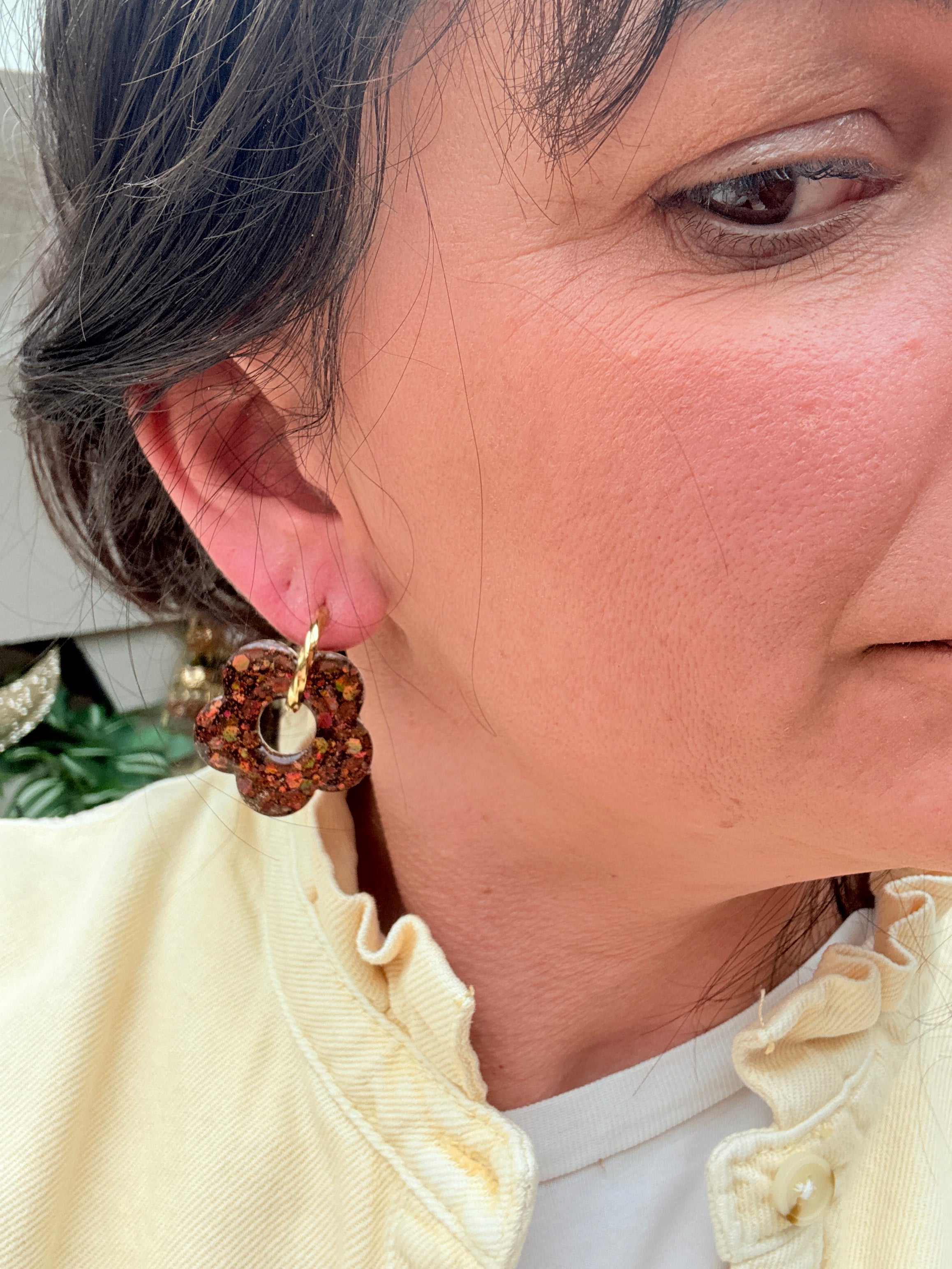 Pampilles Fleurs - taille XL - Paillettes marrons