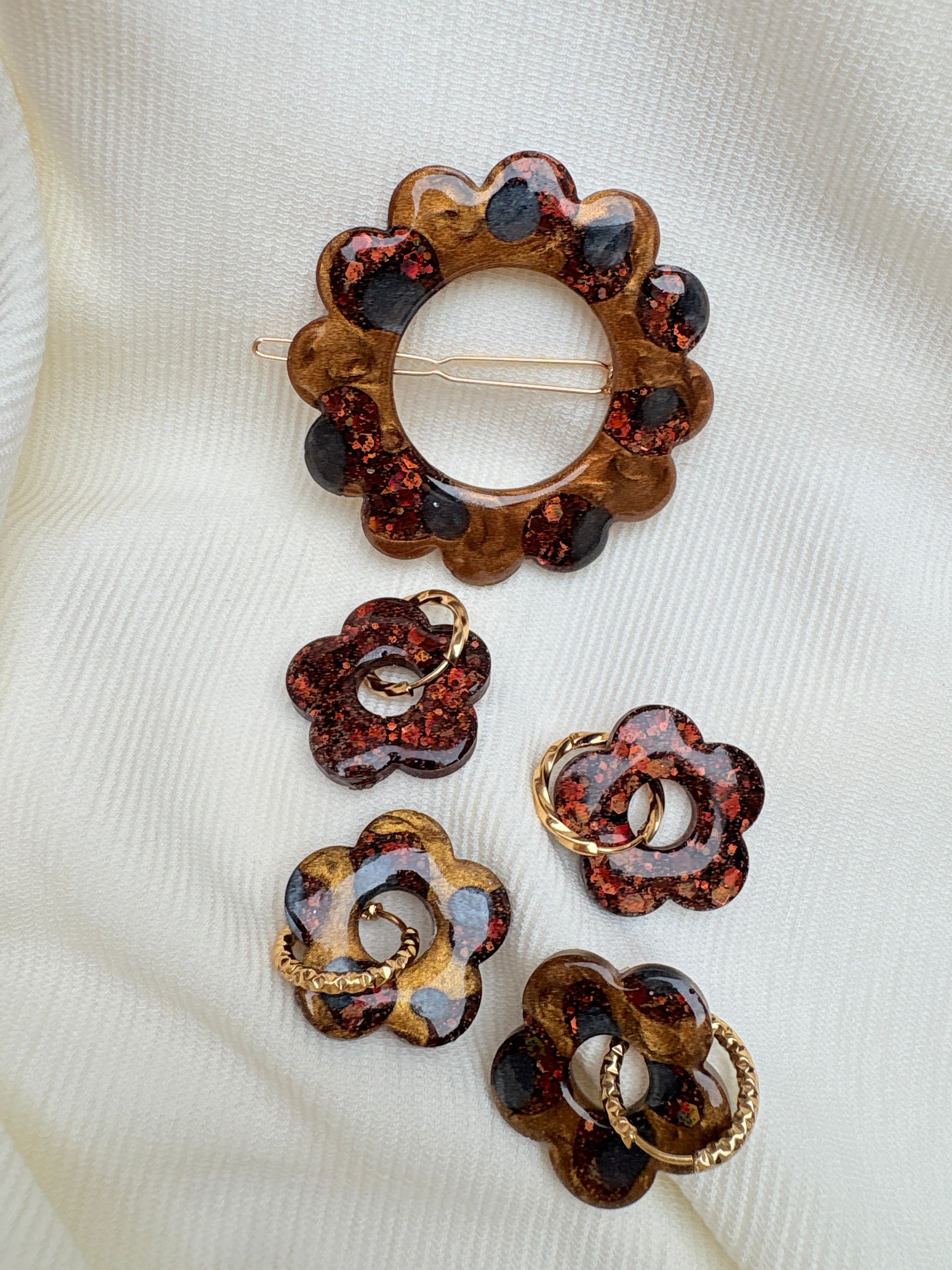 Pampilles Fleurs - taille XL - Paillettes marrons