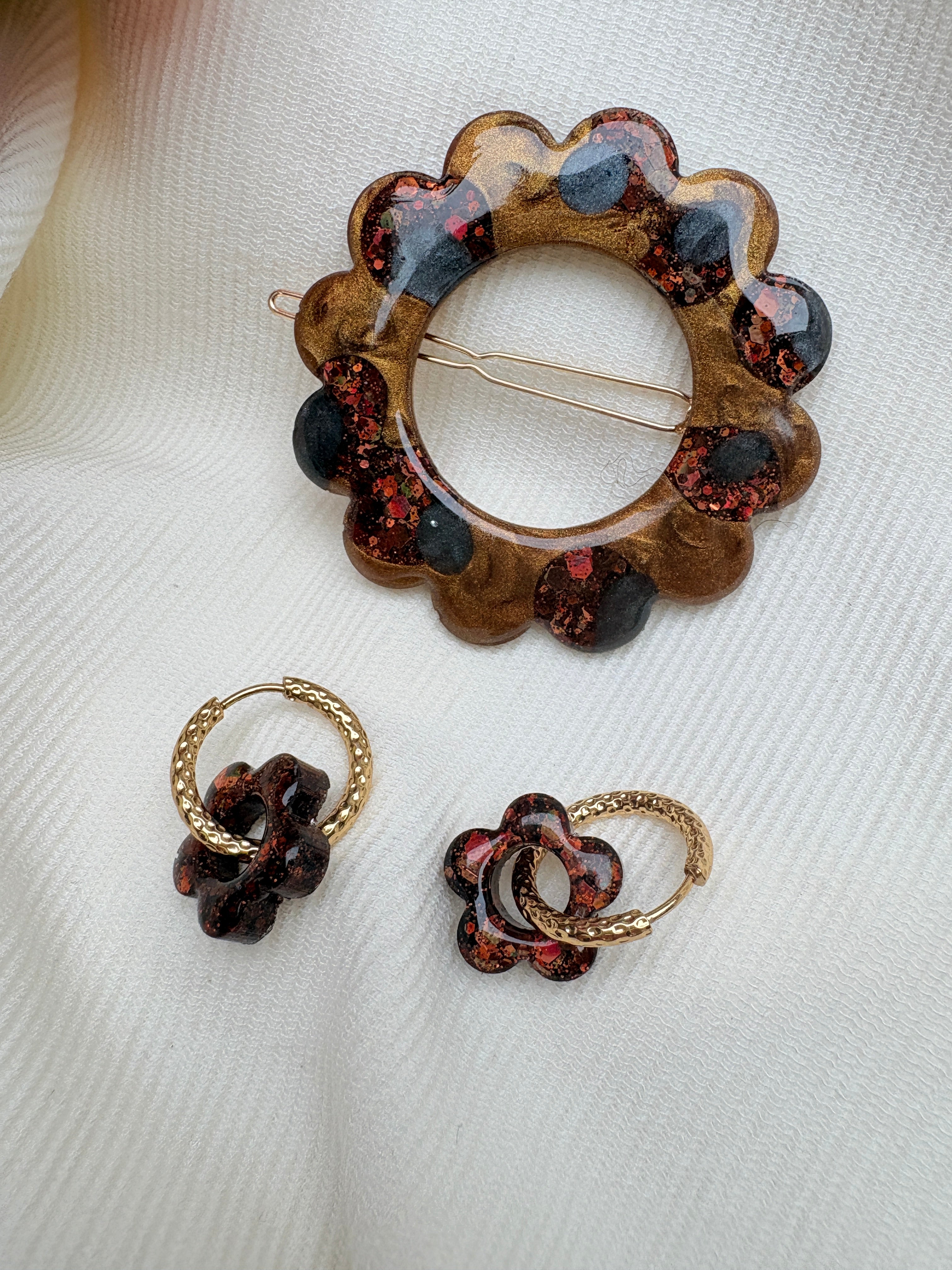 Pampilles Fleurs - taille S - Paillettes marrons