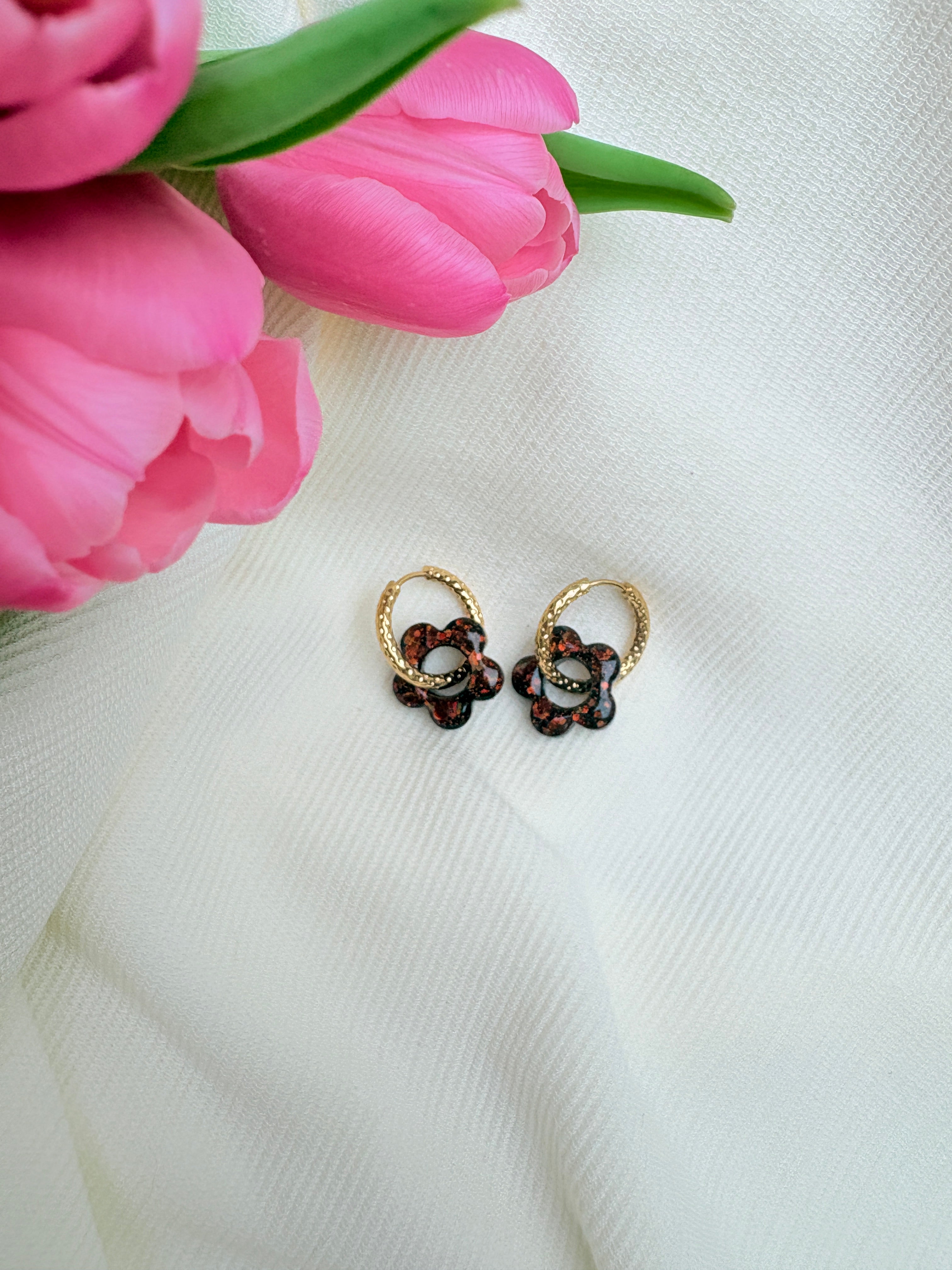 Pampilles Fleurs - taille S - Paillettes marrons