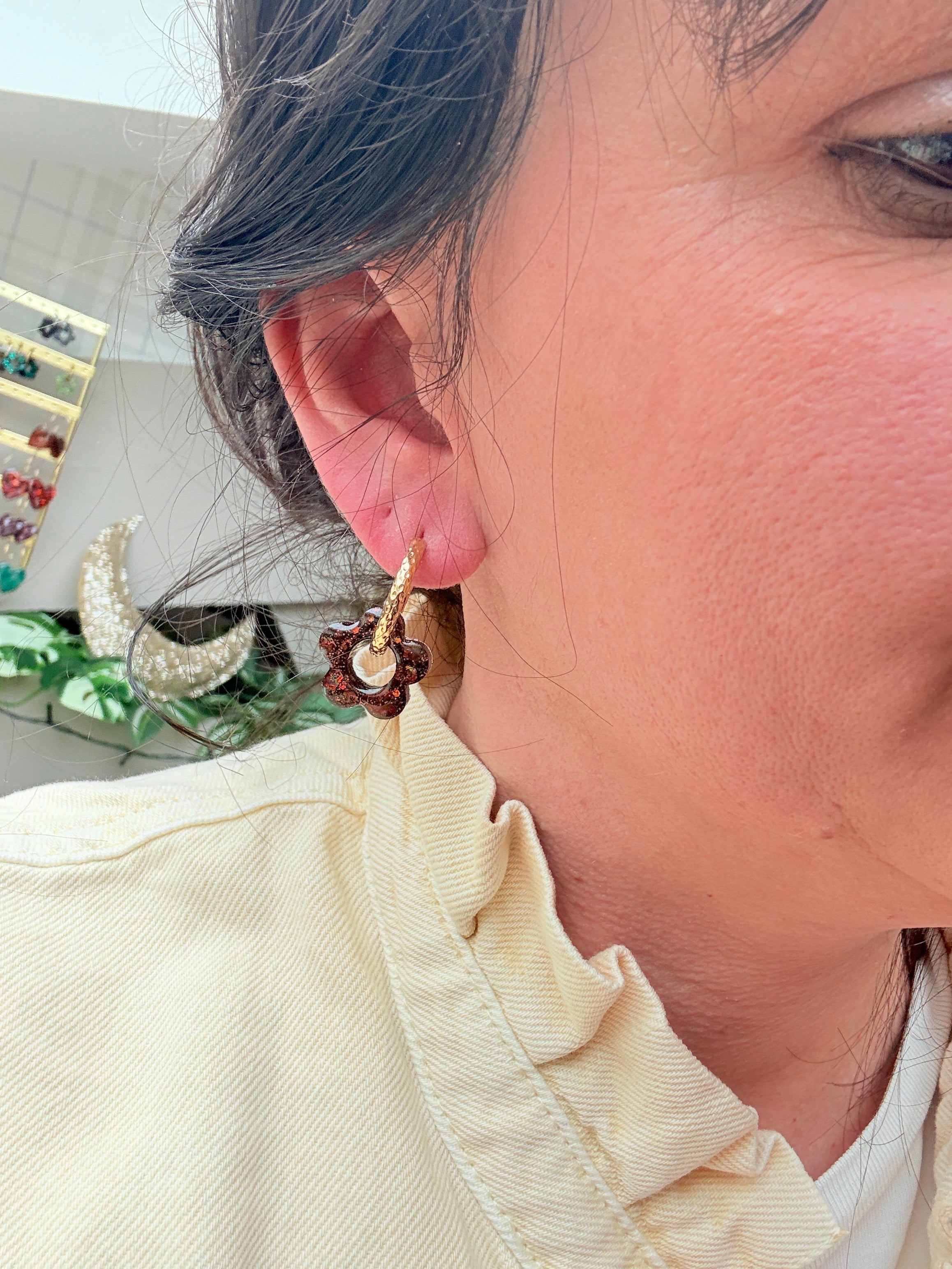 Pampilles Fleurs - taille S - Paillettes marrons