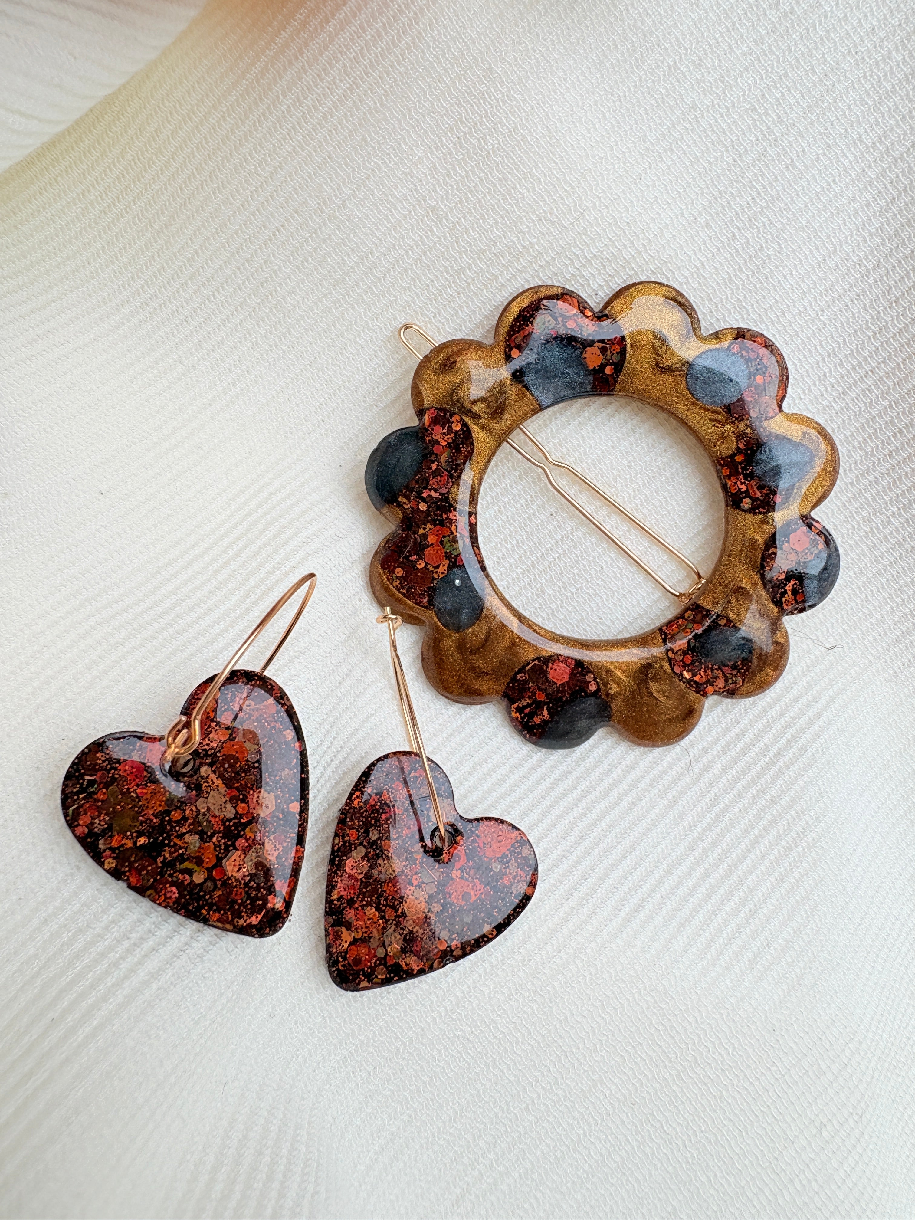 Pampilles Coeurs - taille M - Paillettes marrons